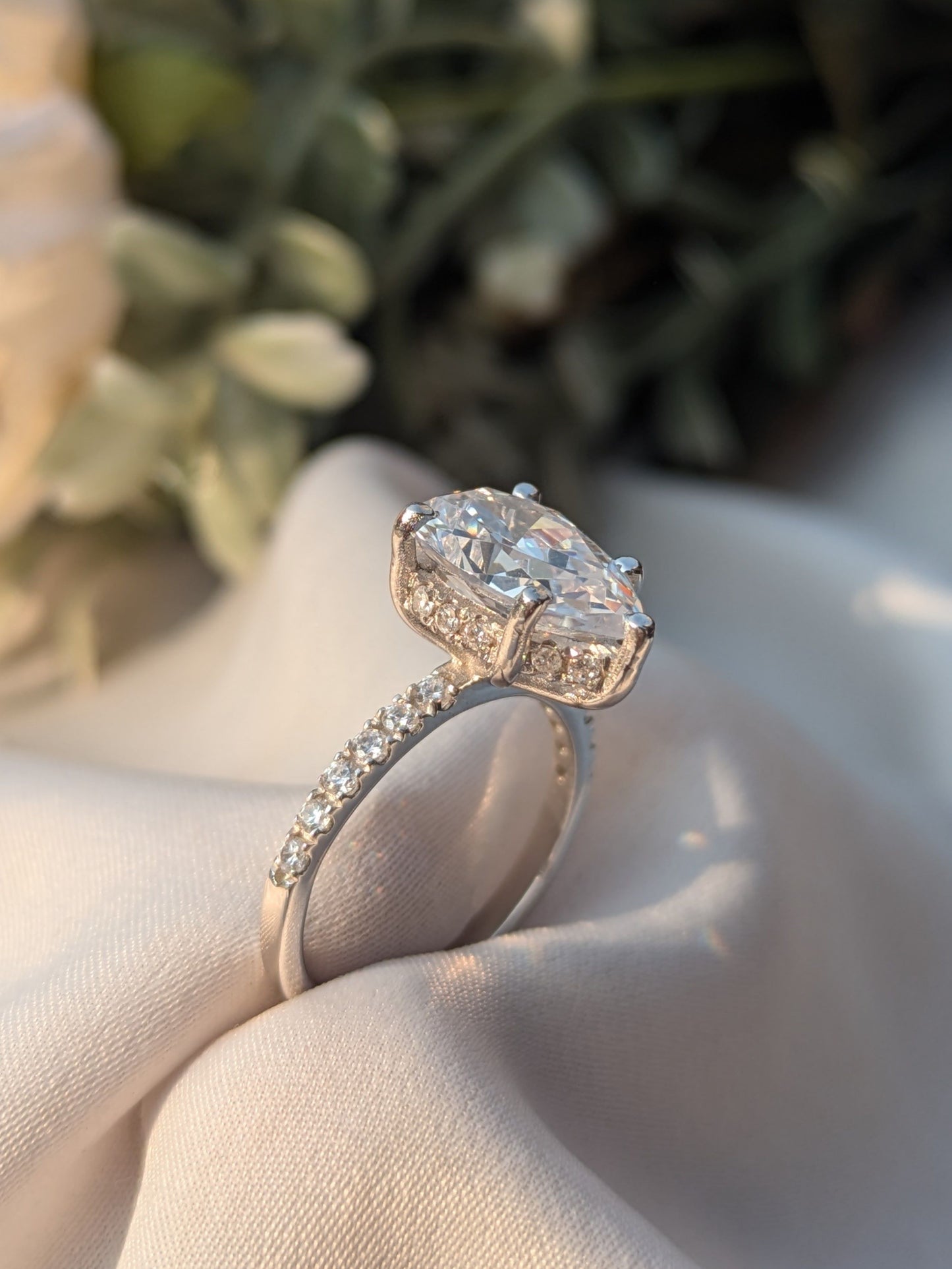 Gloria Pear Solitaire Silver Ring
