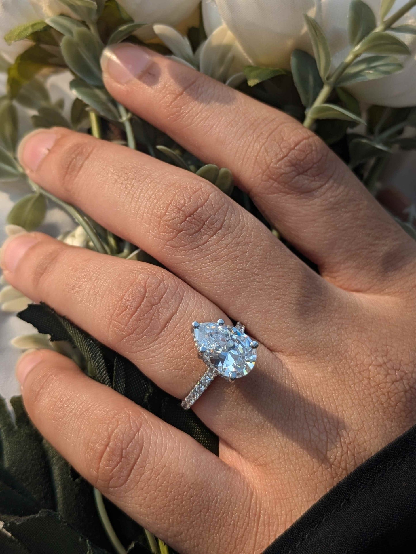 Gloria Pear Solitaire Silver Ring