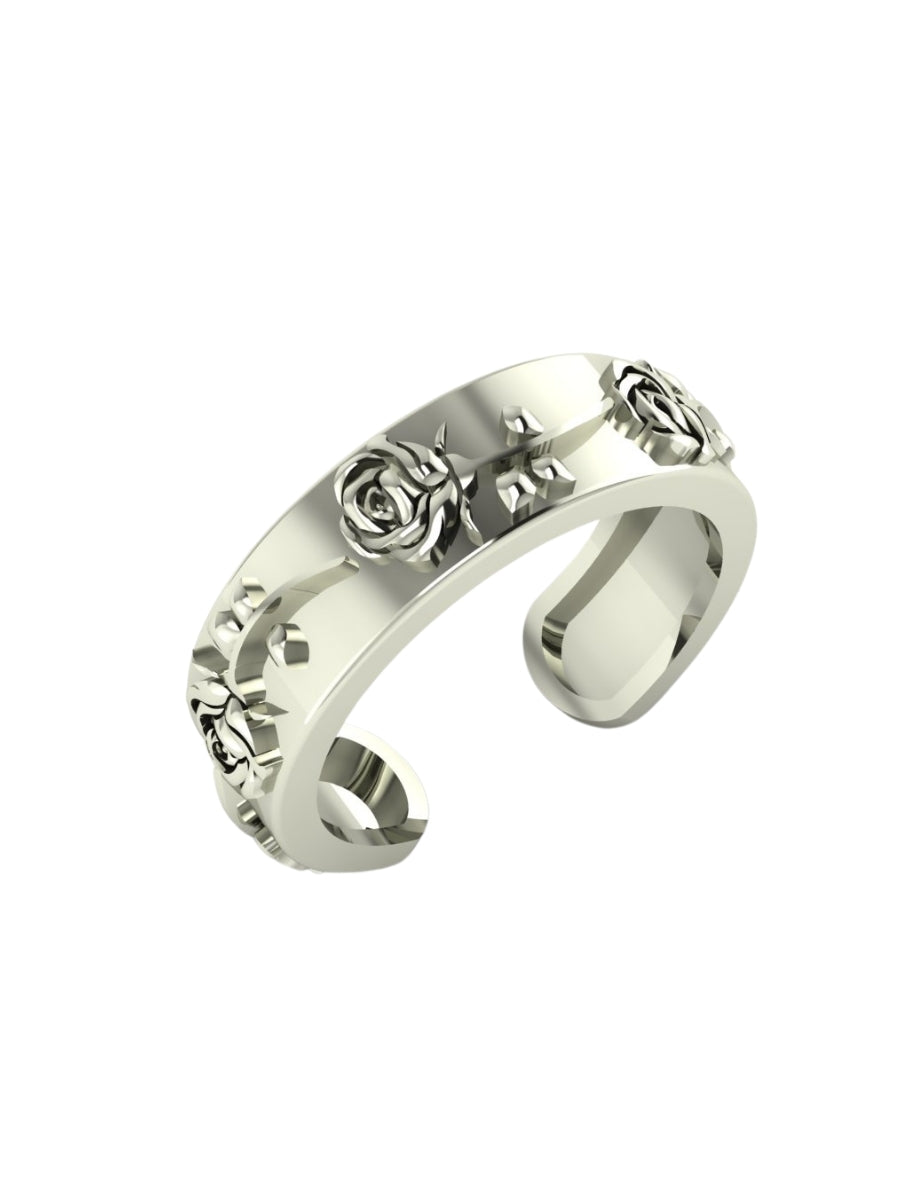 925 sterling silver rose engraved bands | Rose lover