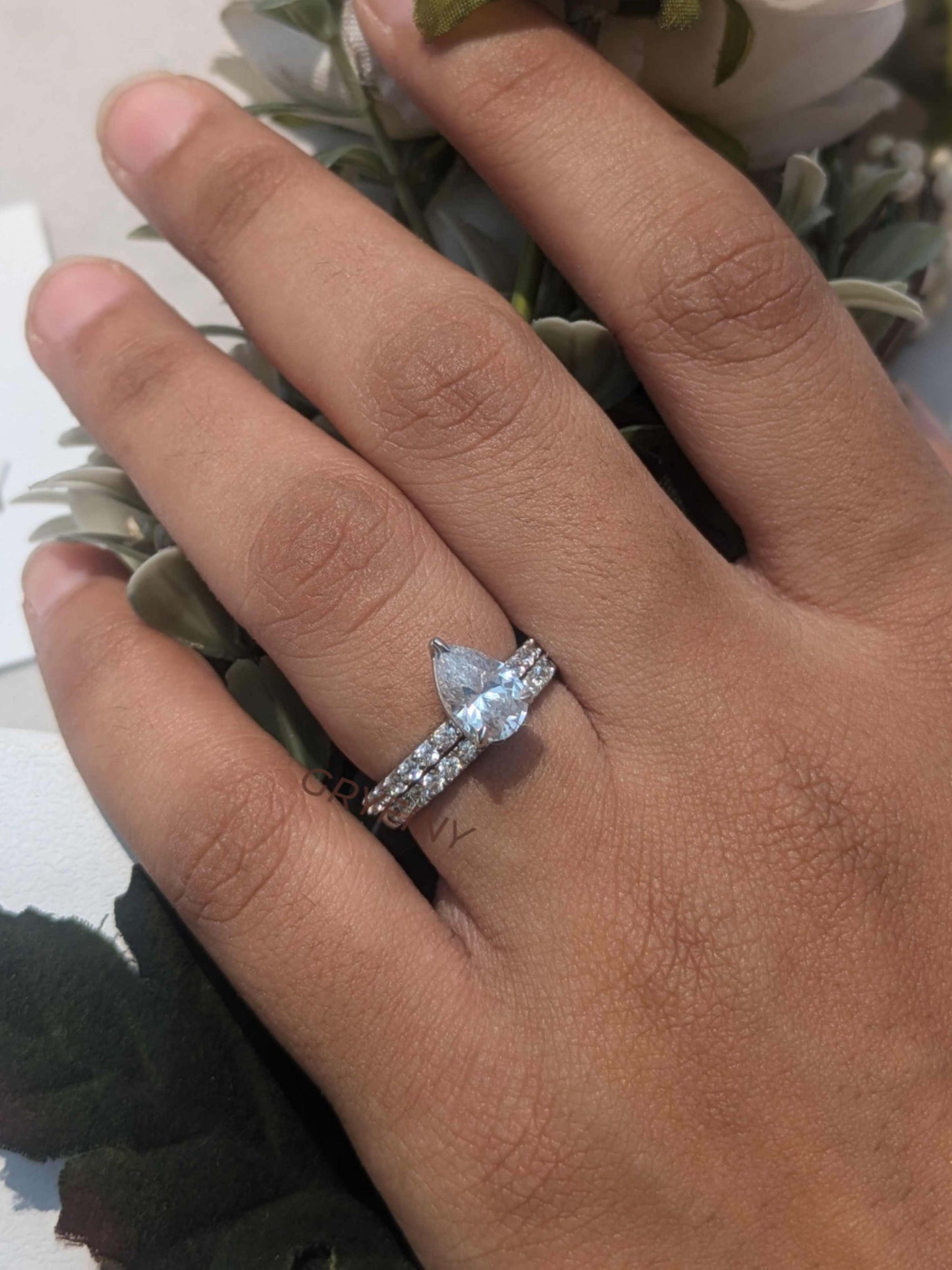 Monica Small Pear Solitaire Silver Ring
