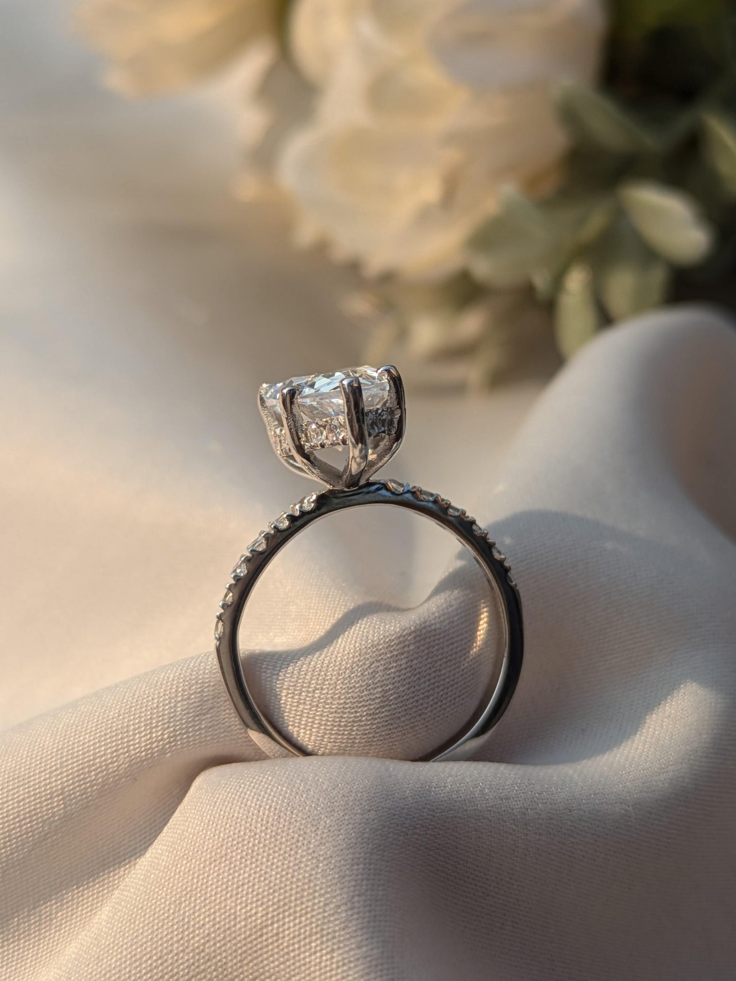 Gloria Pear Solitaire Silver Ring