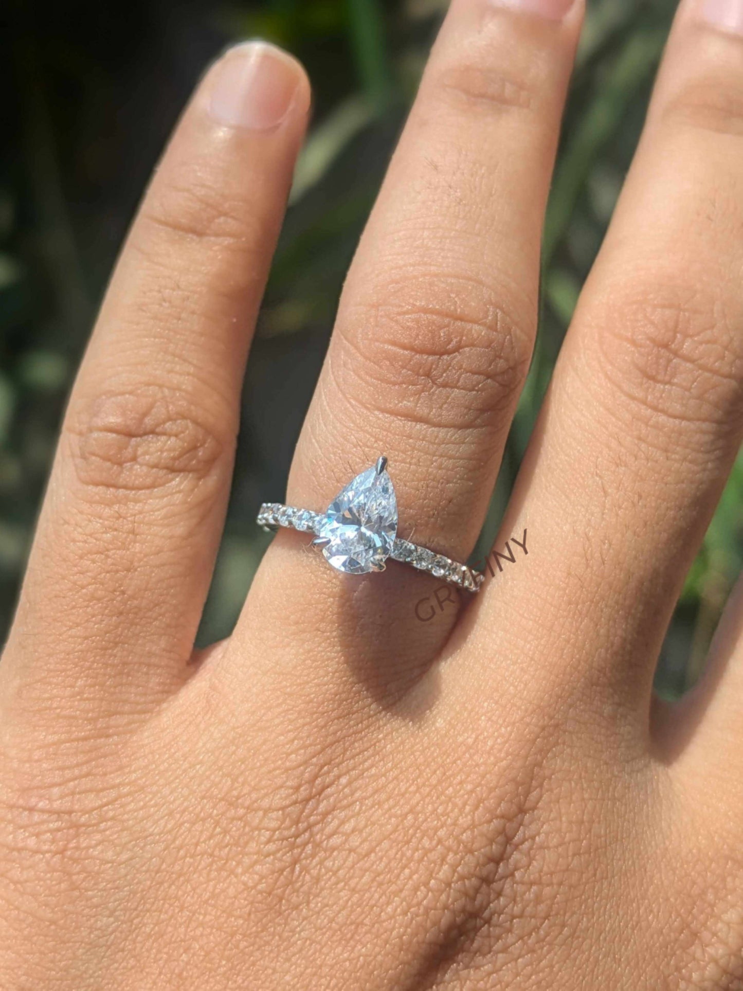 Monica Small Pear Solitaire Silver Ring