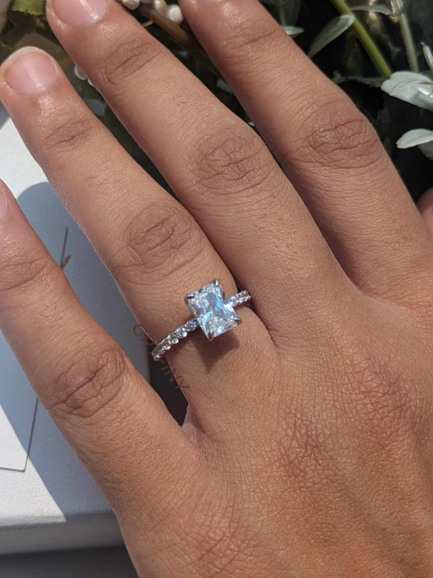 Ray Small Radiant Solitaire Silver Ring