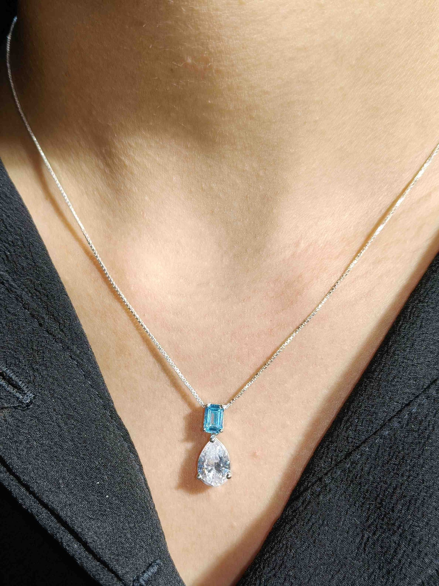 Aqua Emerald & Pear Silver Pendant