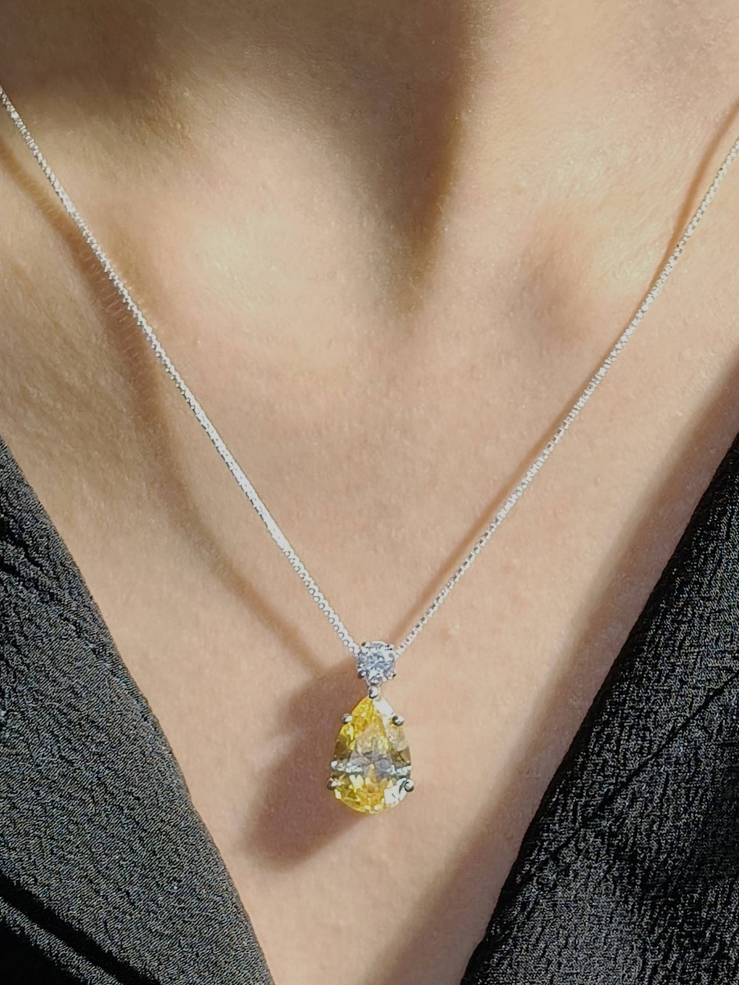 Yellow Pear & Round Silver Pendant