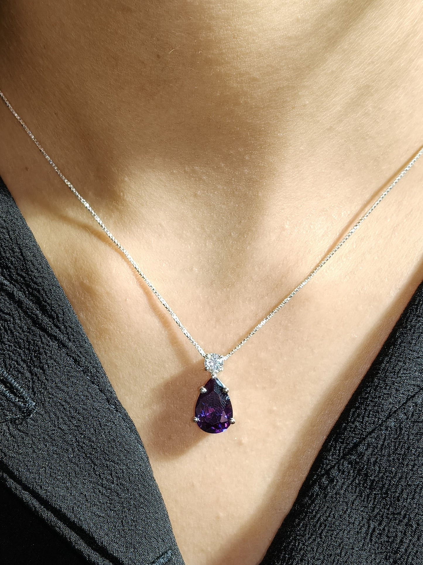 Purple Pear & Round Silver Pendant