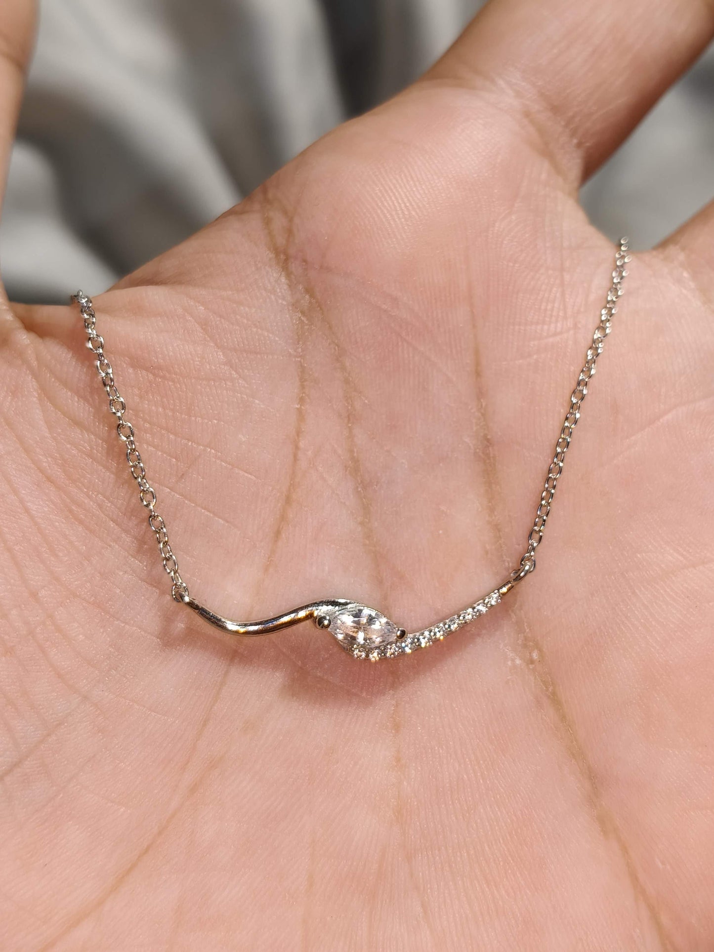 Curve Marquise Silver Necklace