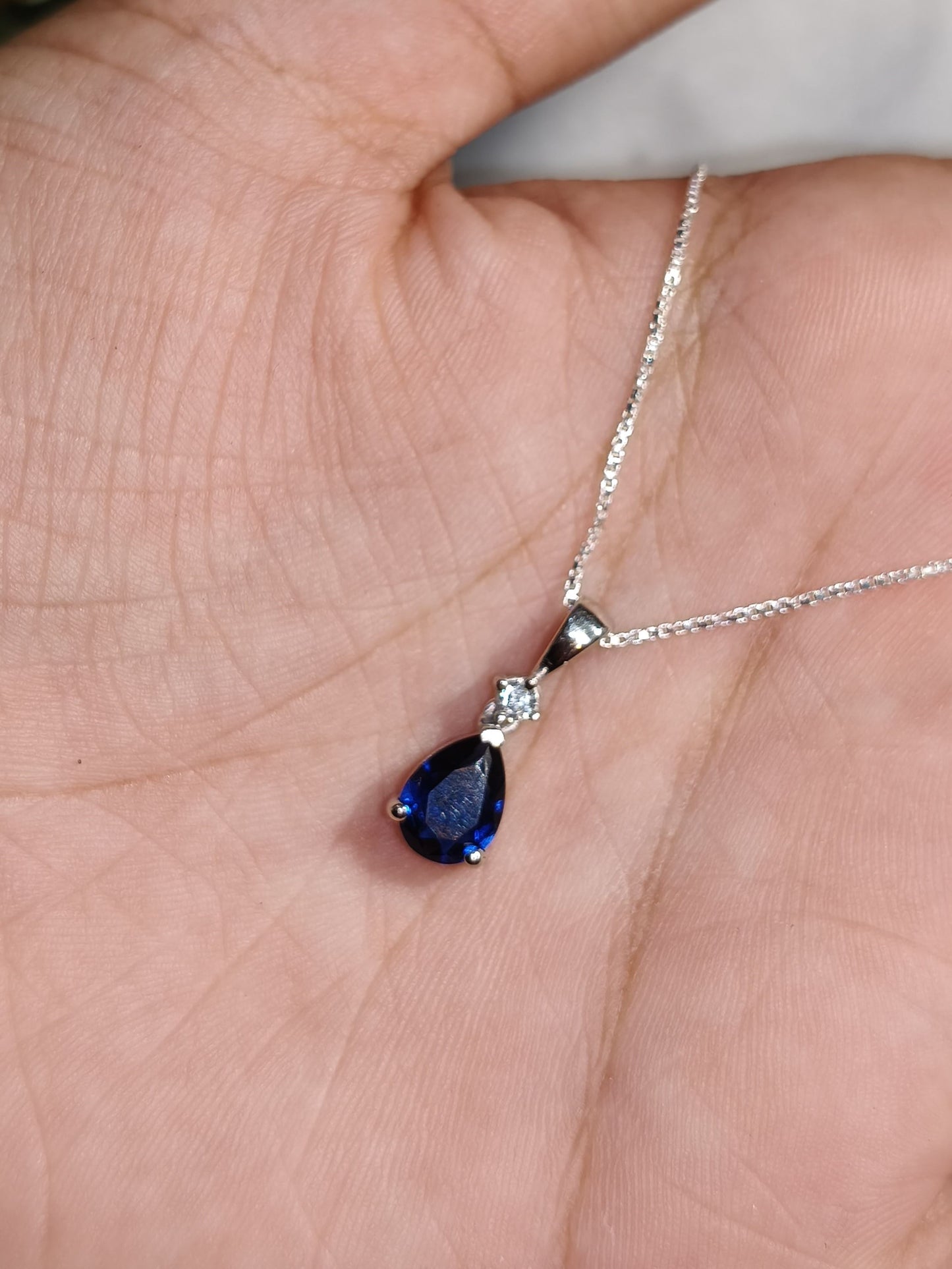 Blue Sapphire Pear Silver Pendant