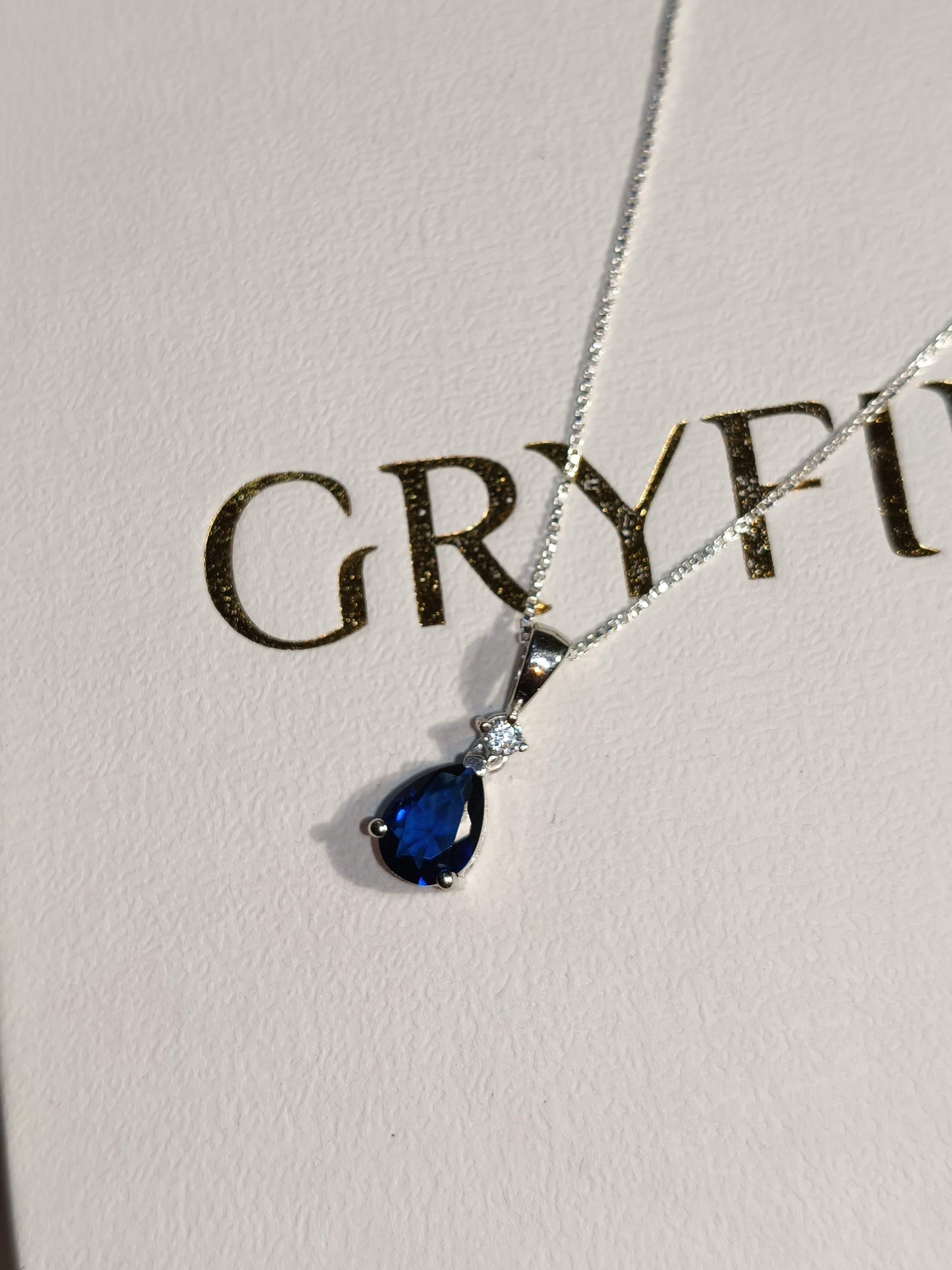 Blue Sapphire Pear Silver Pendant