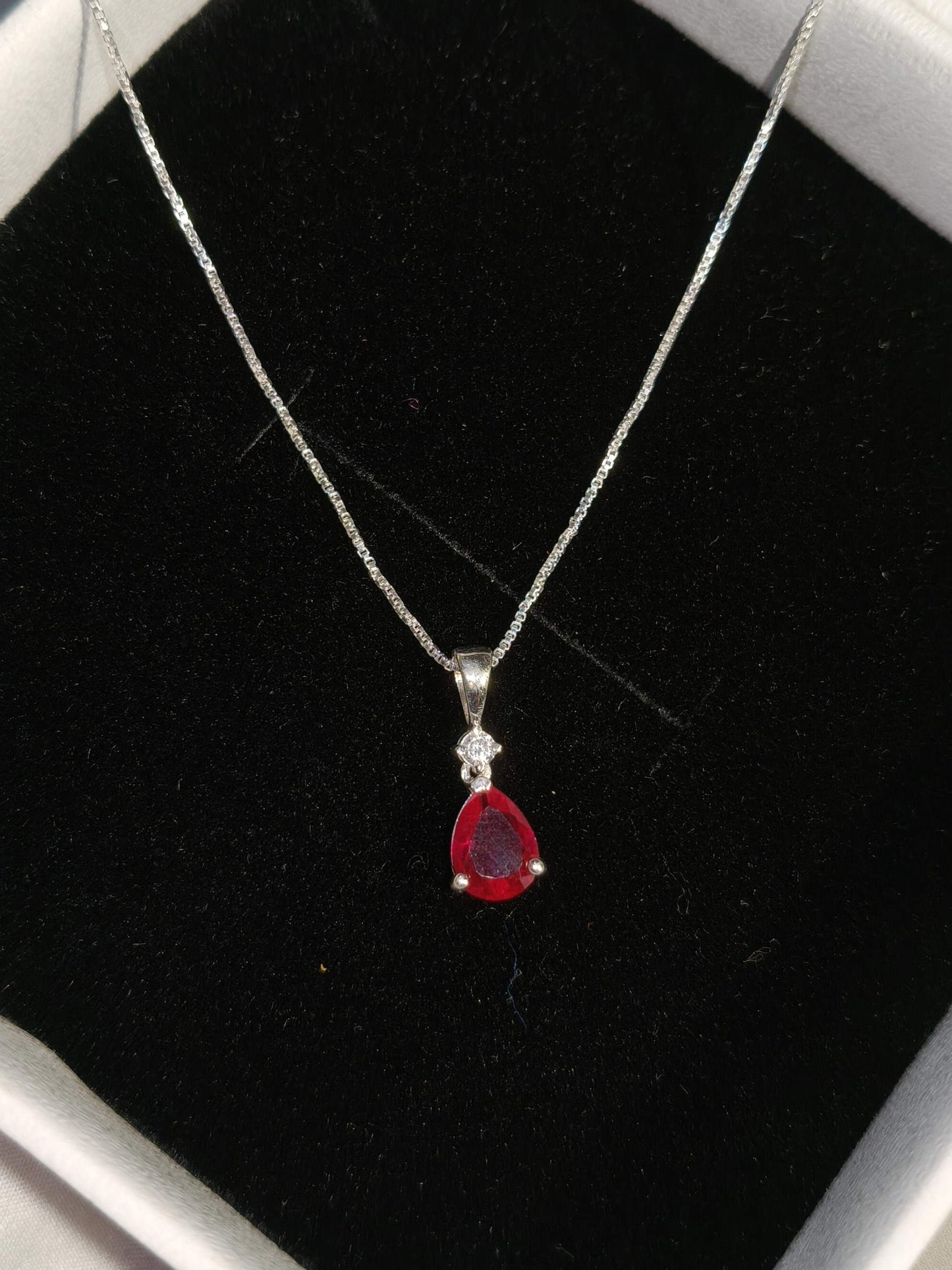 Red Ruby Pear Silver Pendant
