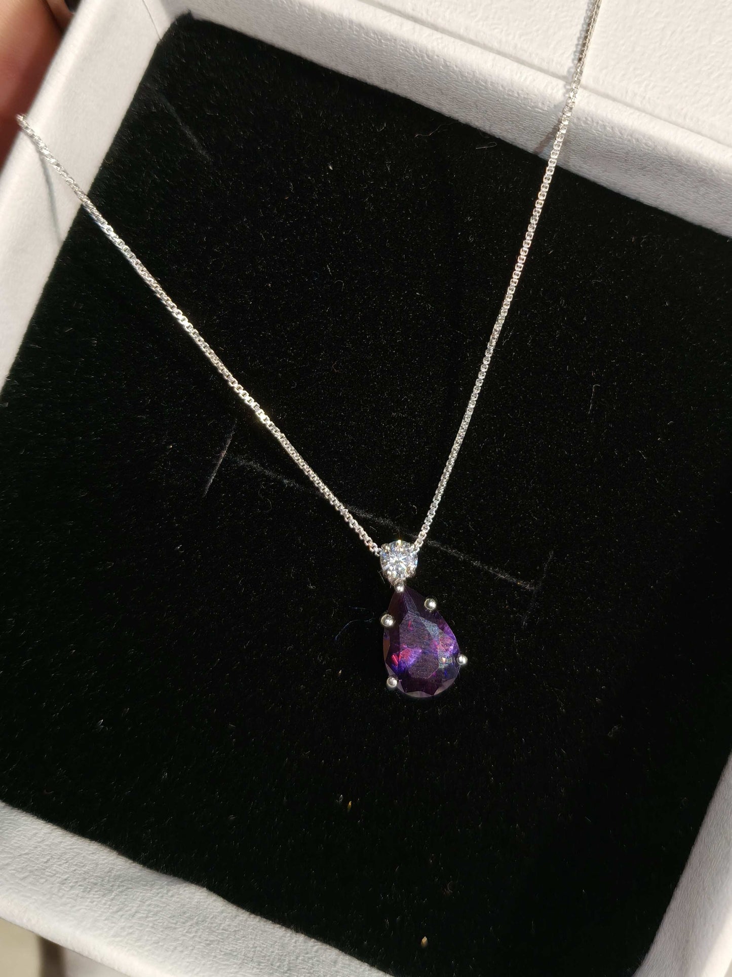 Purple Pear & Round Silver Pendant