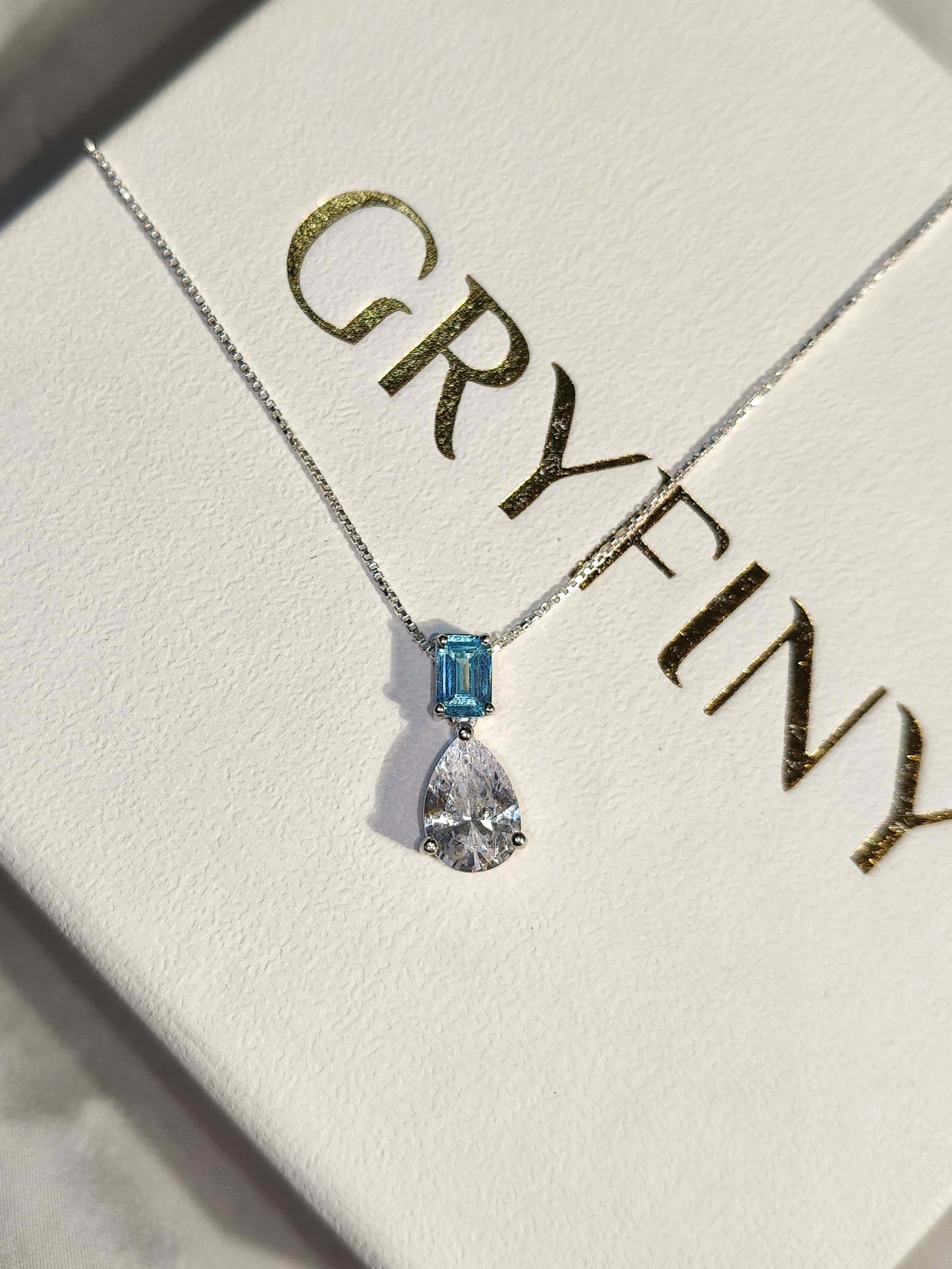 Aqua Emerald & Pear Silver Pendant