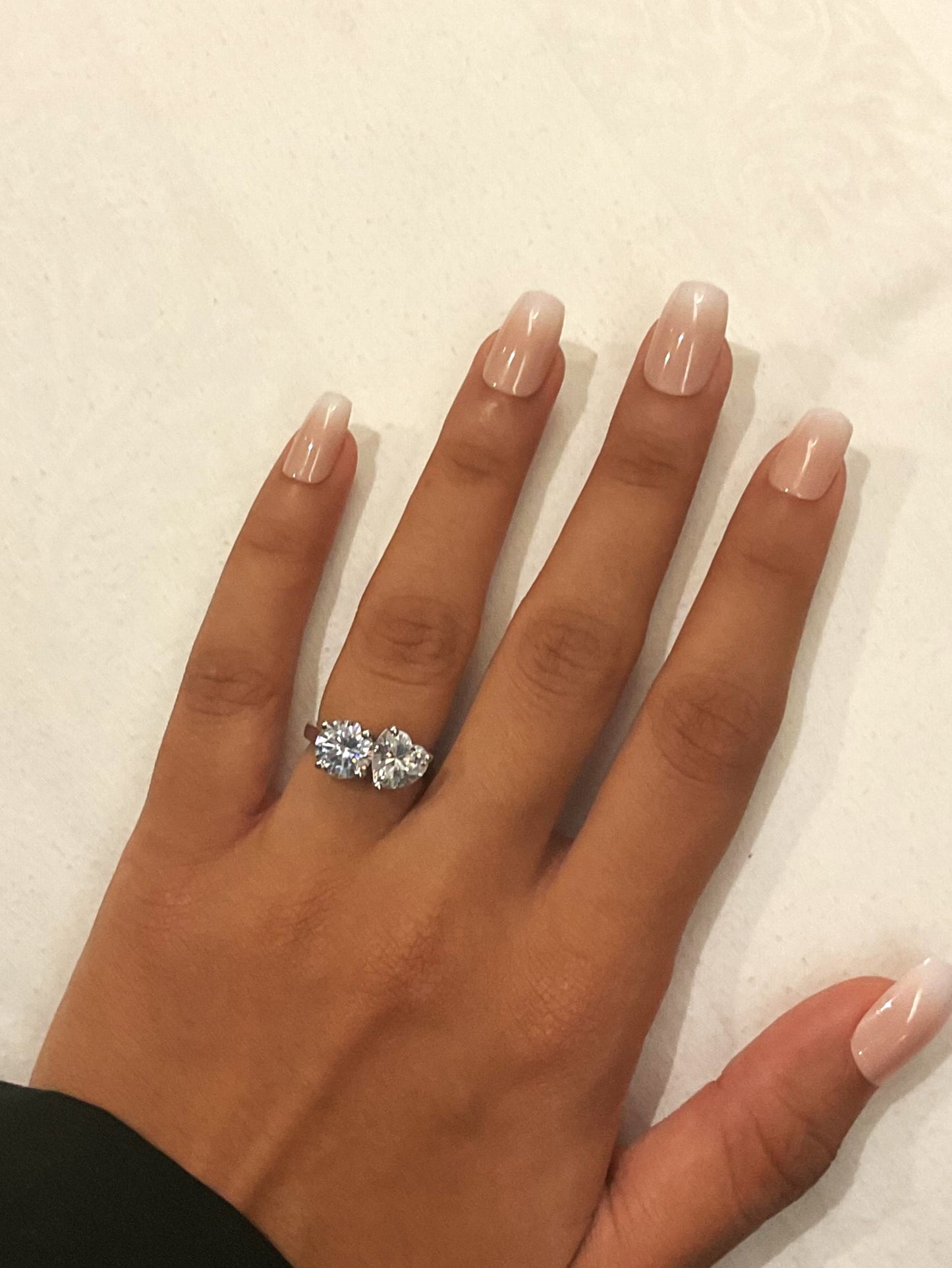 Heart & Round Toi Et Moi Solitaire Silver Ring