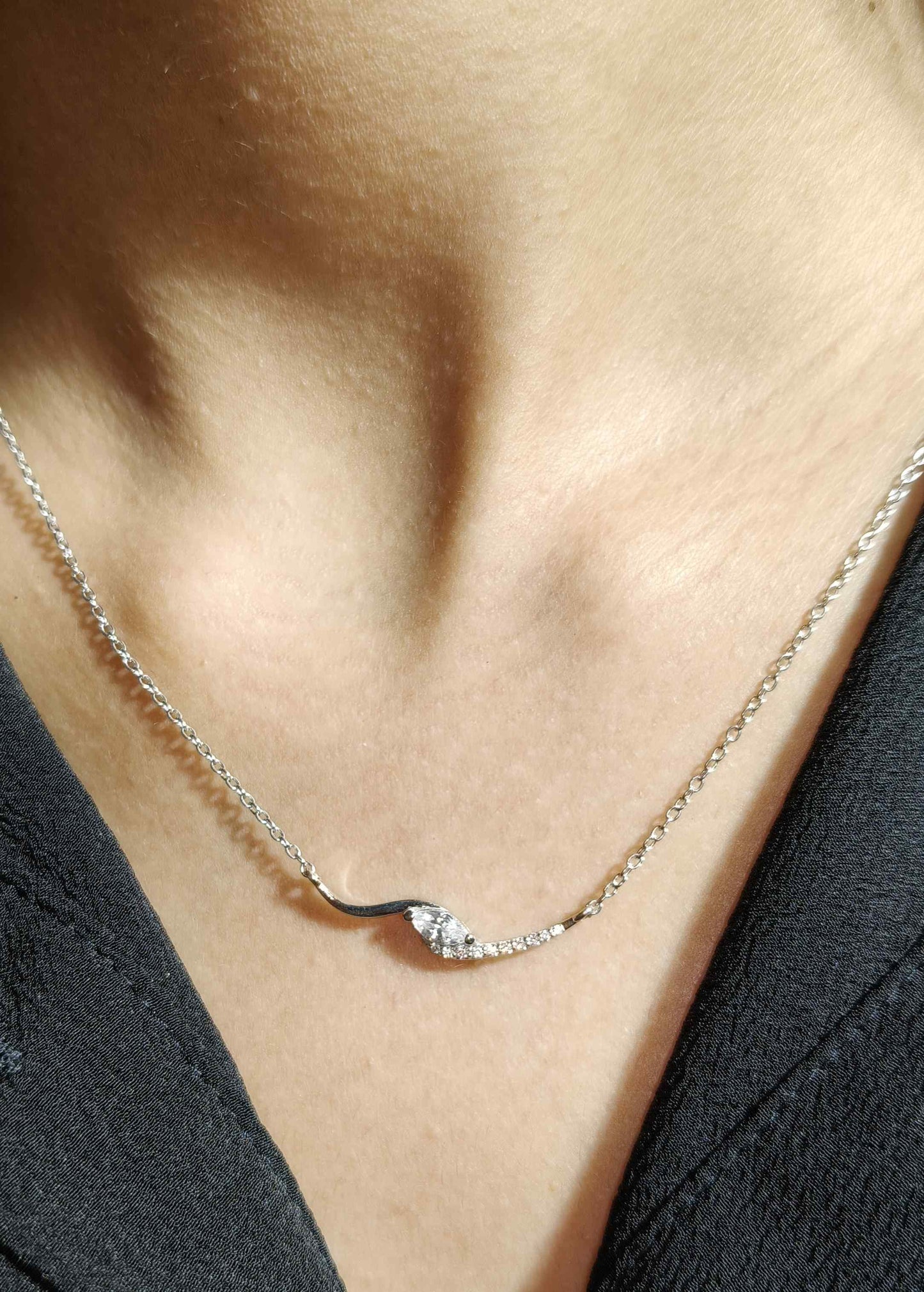 Curve Marquise Silver Necklace