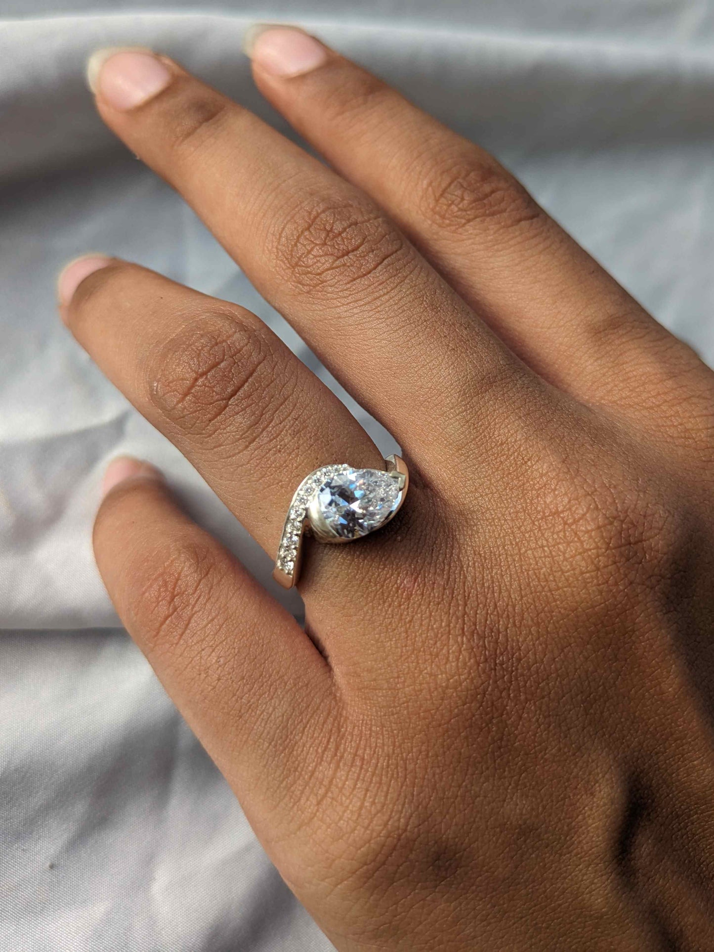 Hazel Silver Pear Solitaire Ring