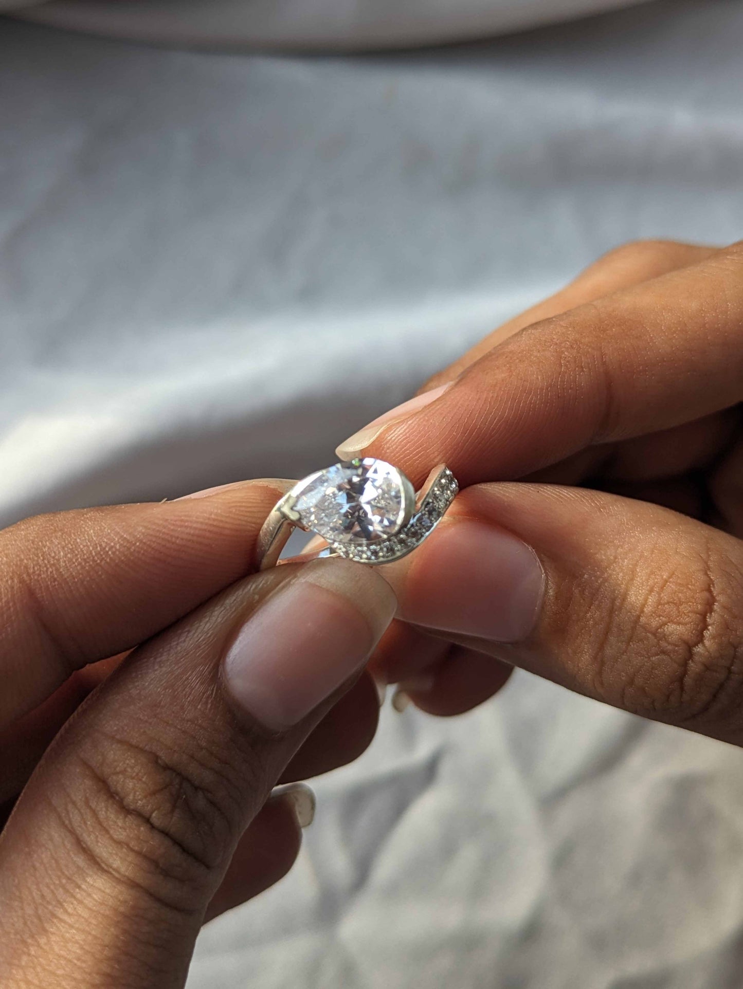 Hazel Silver Pear Solitaire Ring