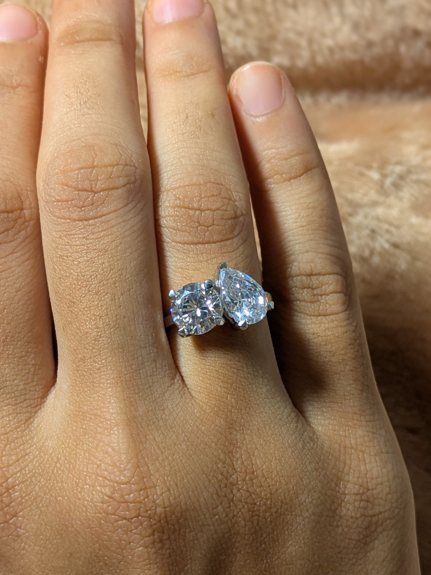 Pear & Round Toi Et Moi Solitaire Silver Ring