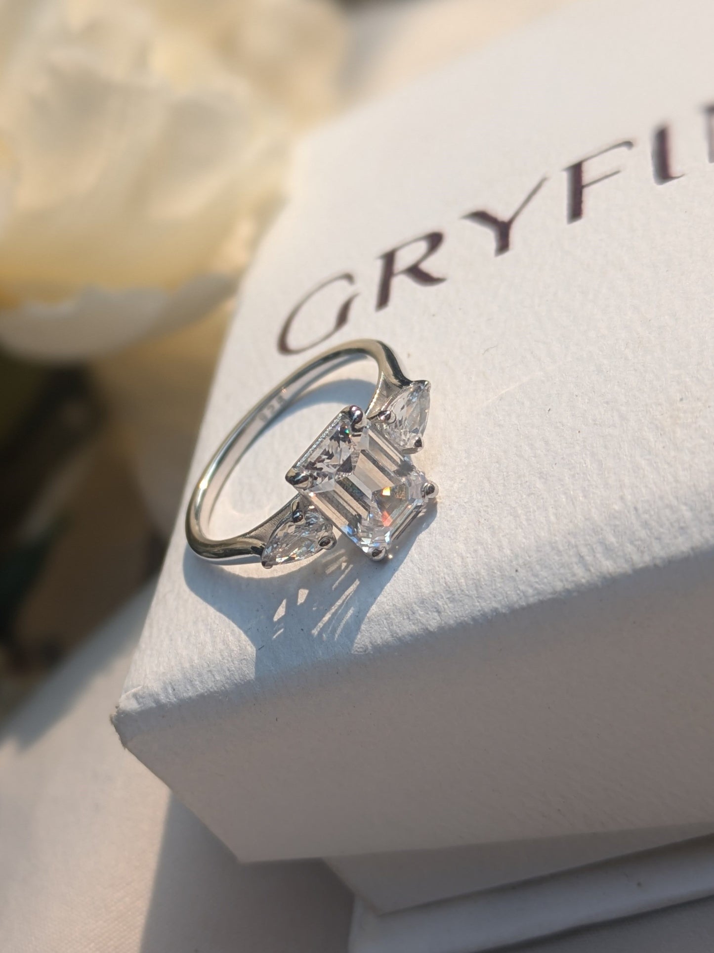 Merlin Silver 3-Stone Emerald Ring