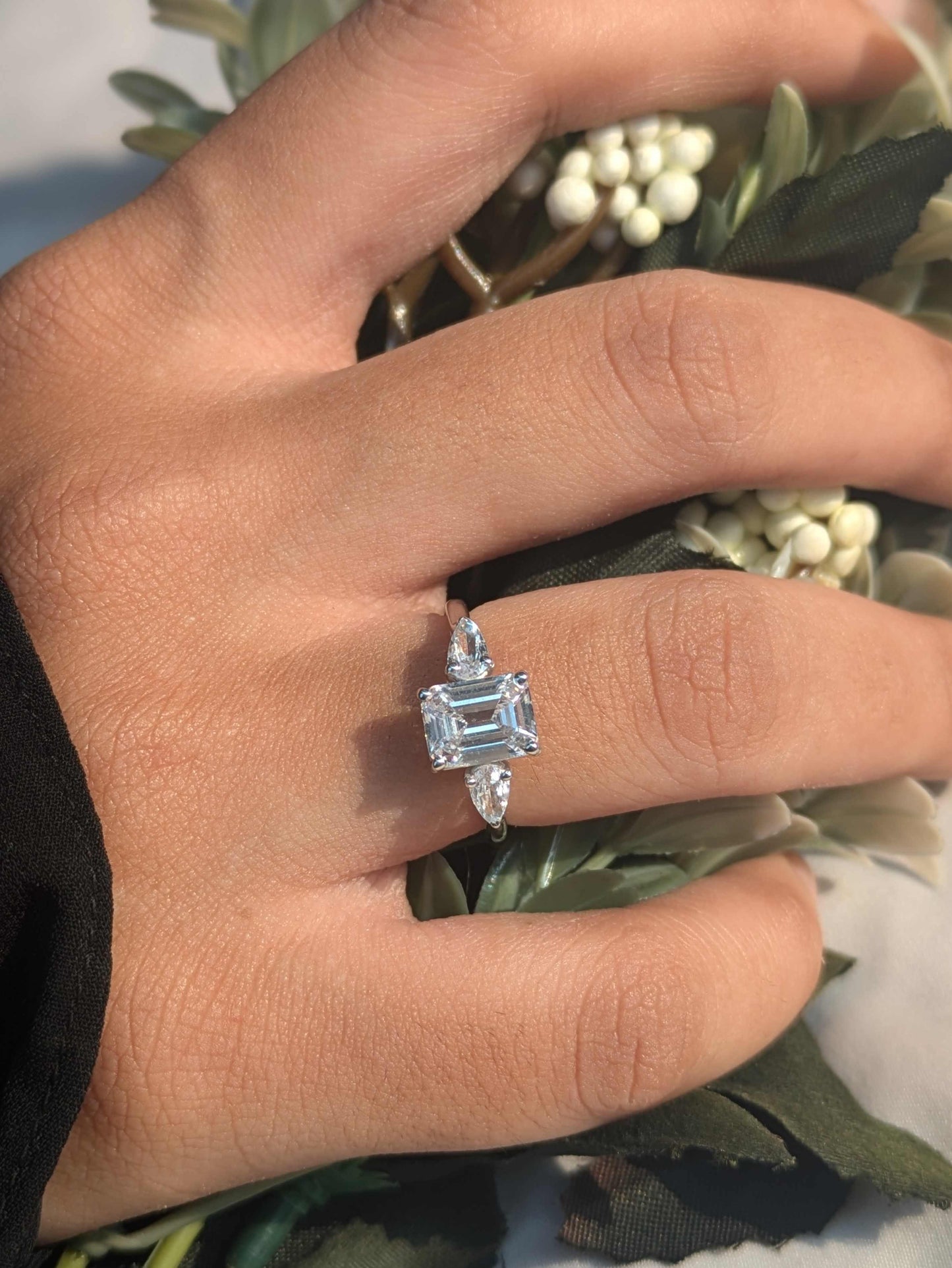 Merlin Silver 3-Stone Emerald Ring