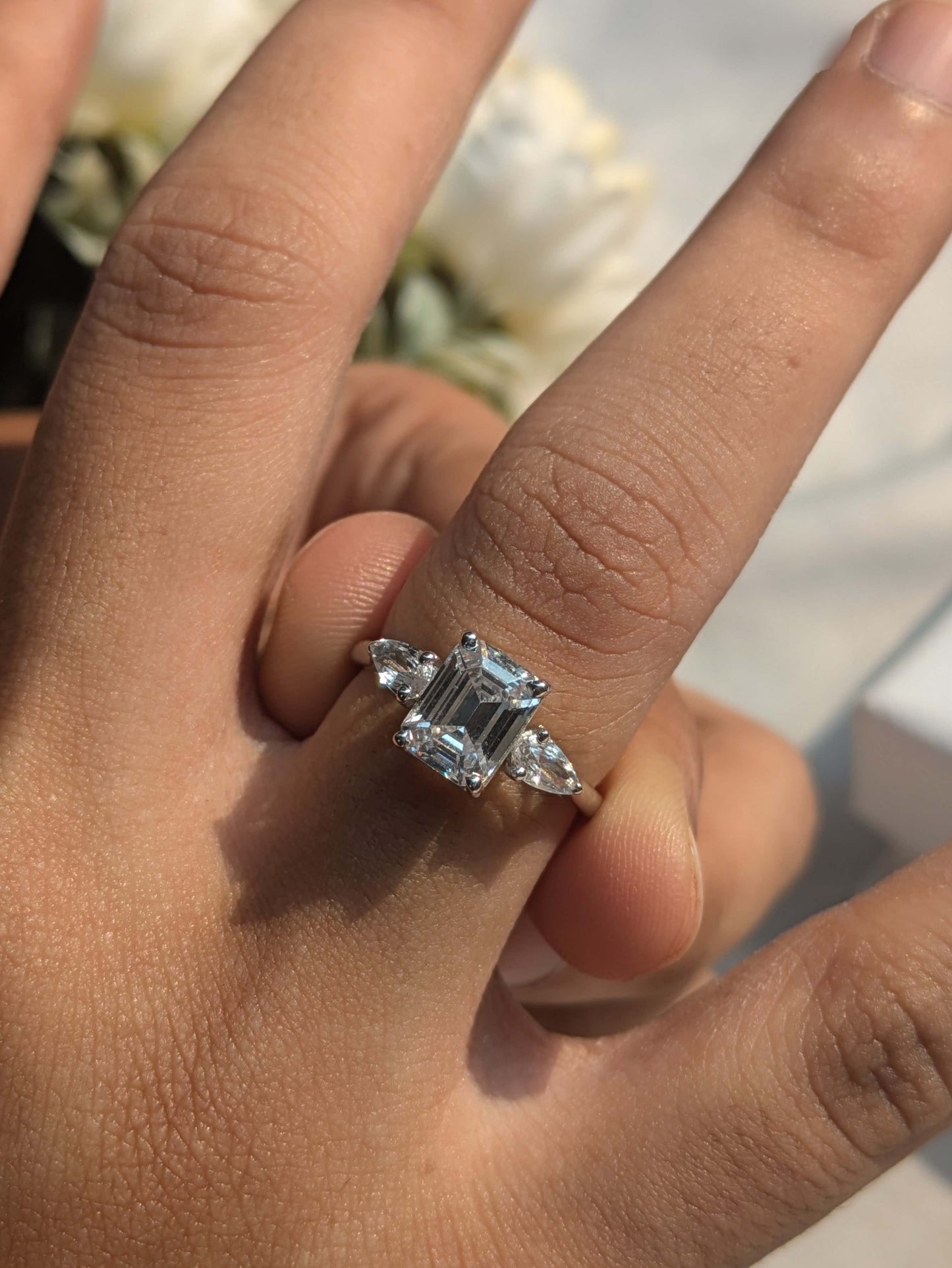 Merlin Silver 3-Stone Emerald Ring