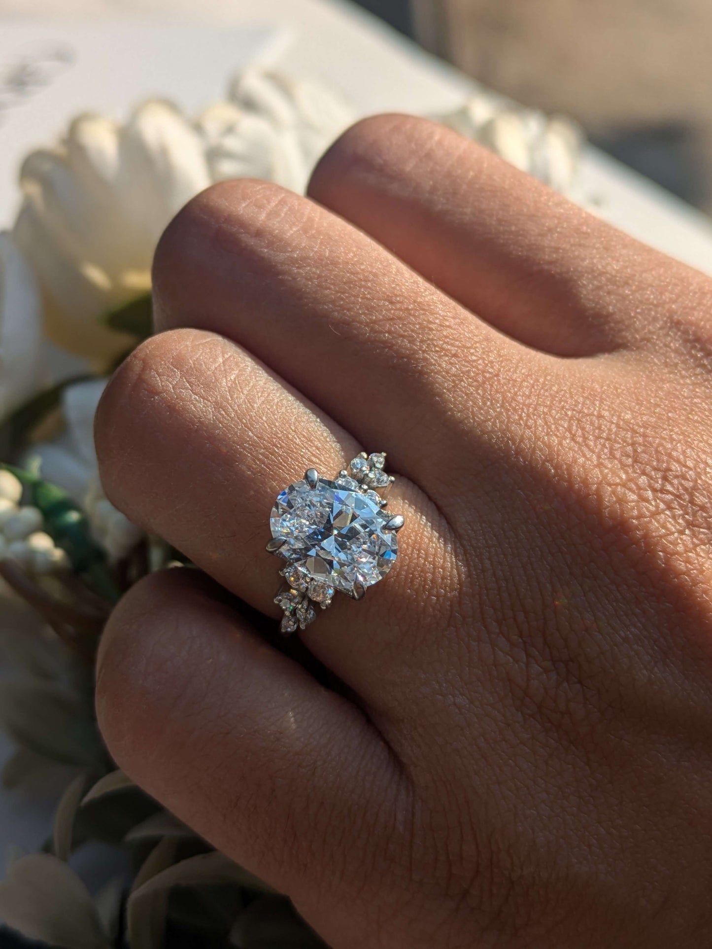 Feris Silver Oval Solitaire Accents Ring