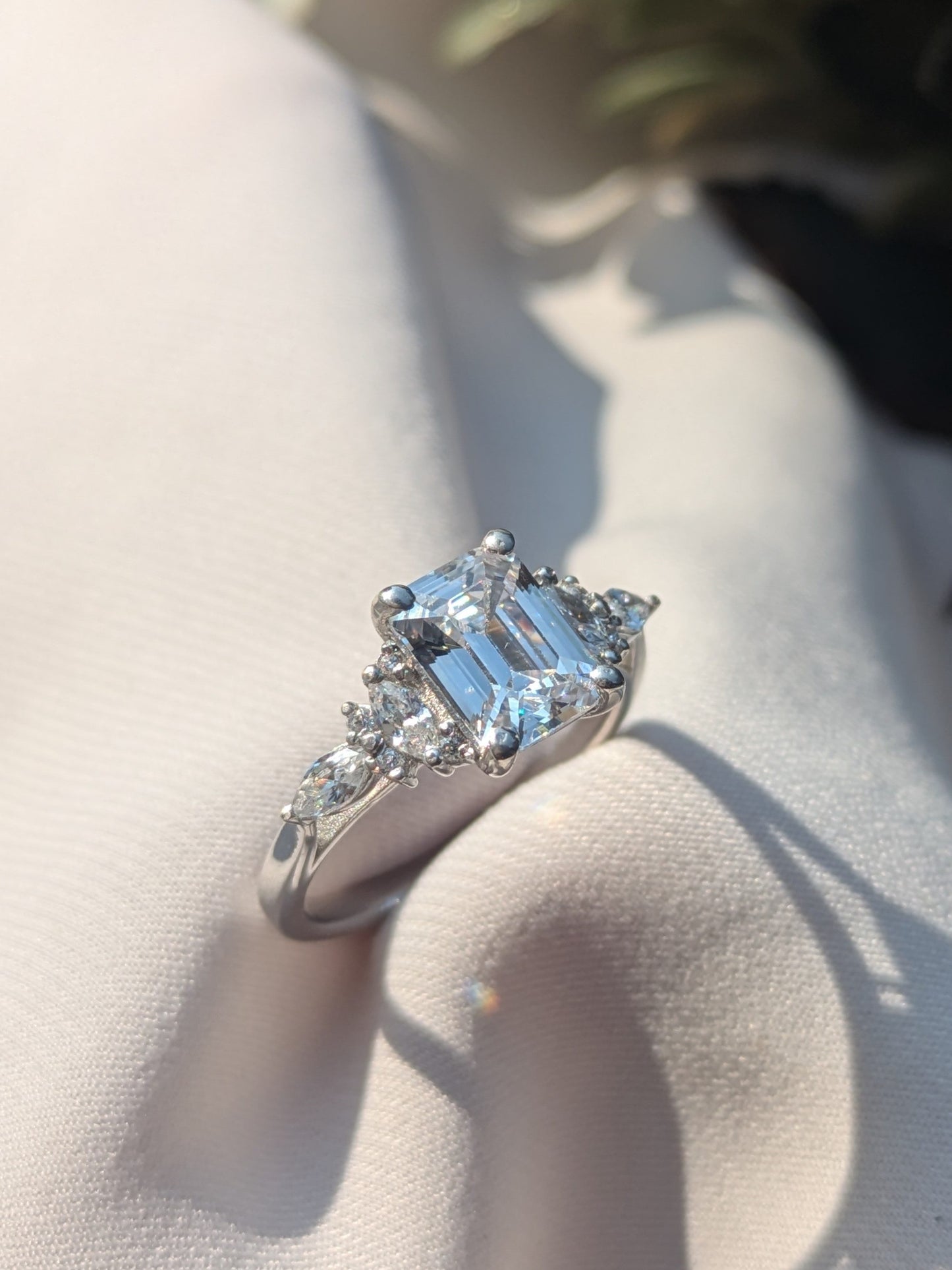 Ellis Silver Emerald Solitaire Ring