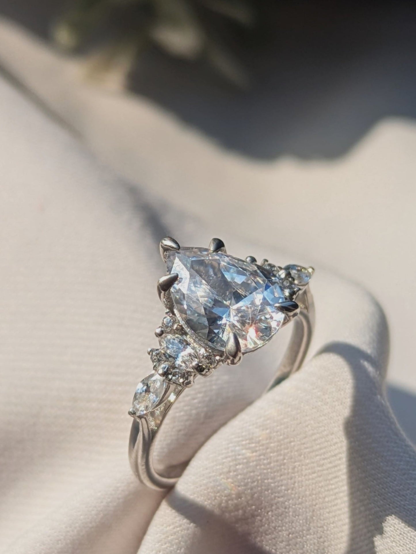 Elaine Silver Pear Solitaire Ring