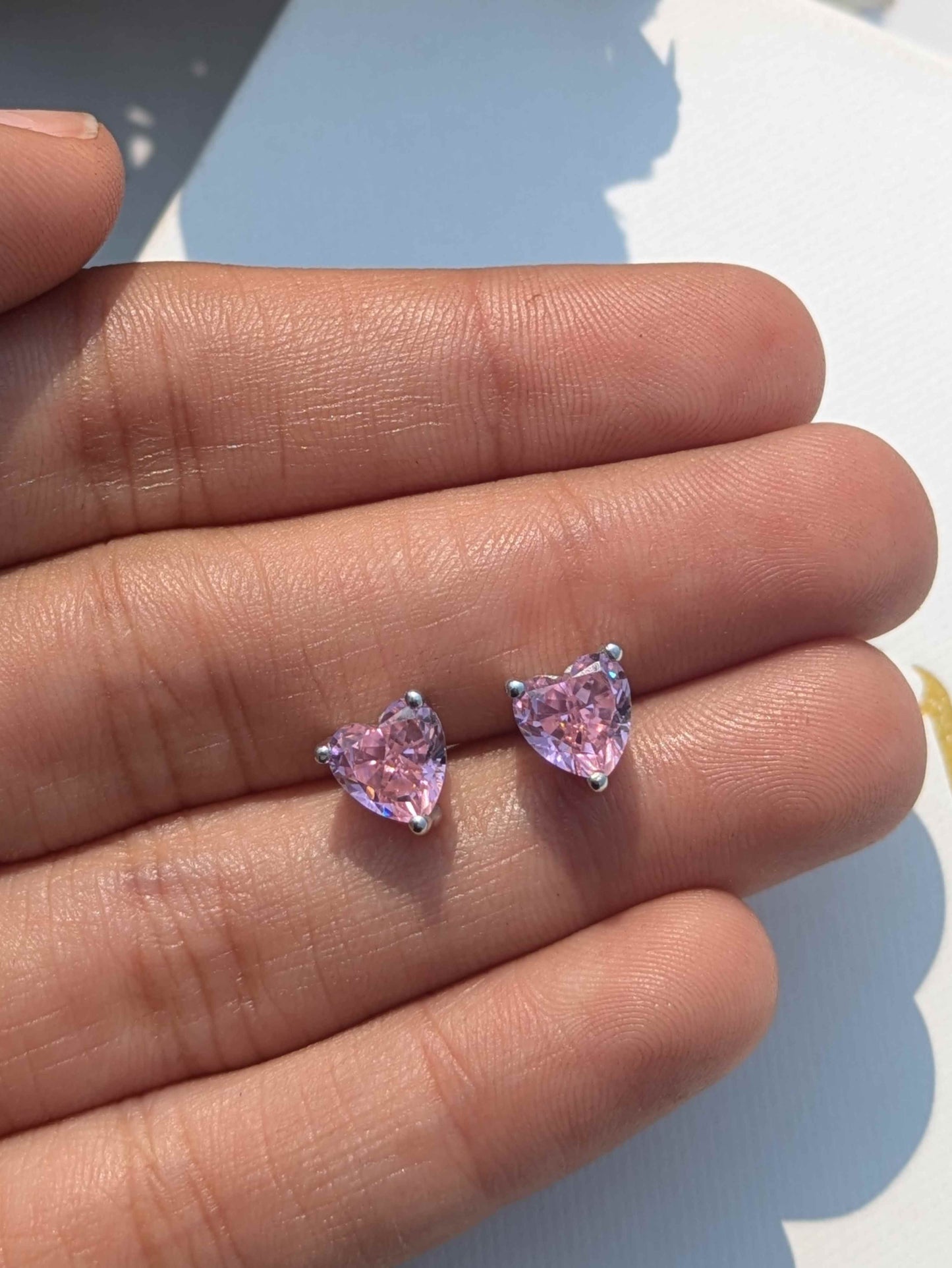 Ice Crushed Pink Heart Stud Silver Earring