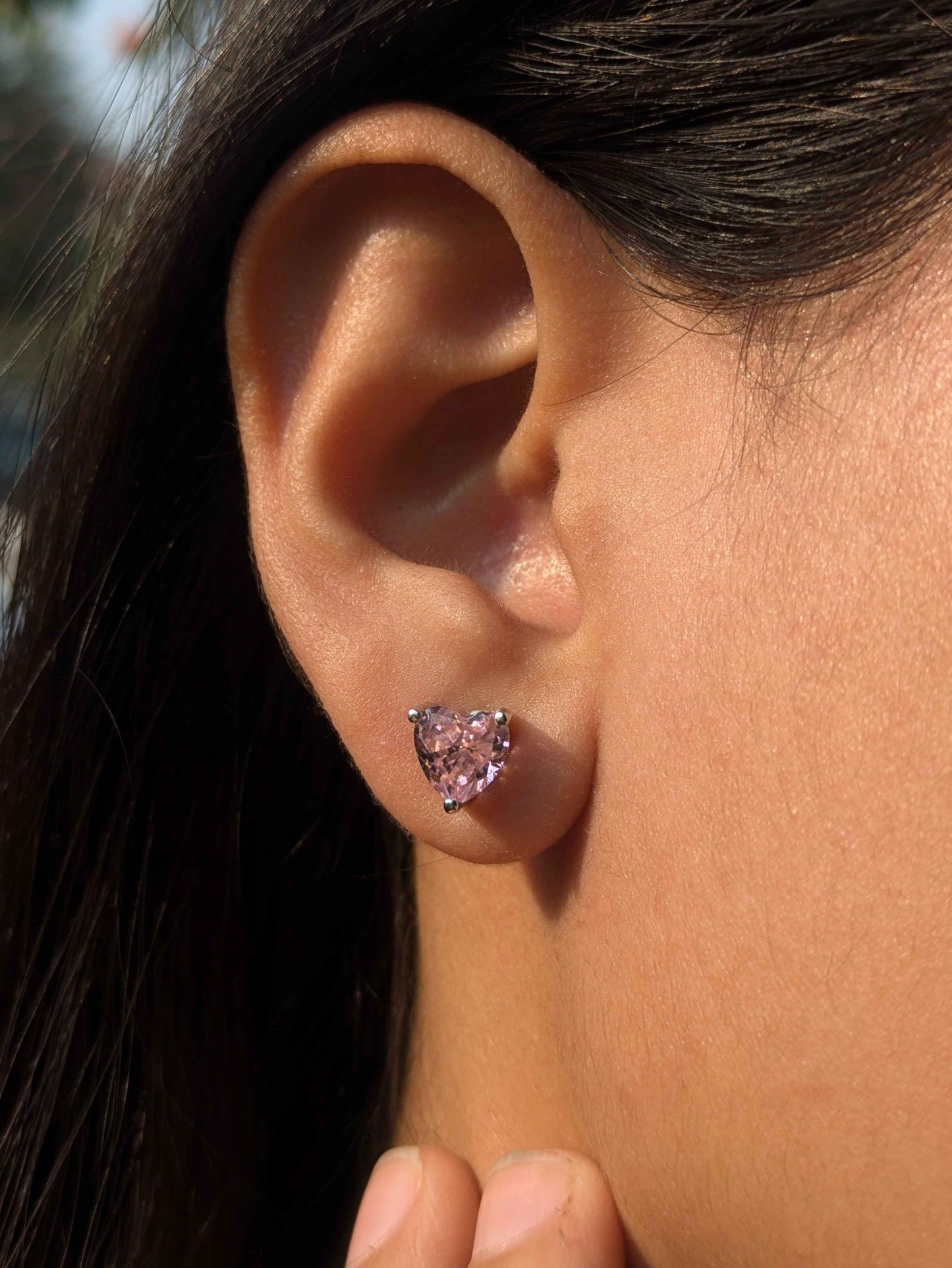 Ice Crushed Pink Heart Stud Silver Earring