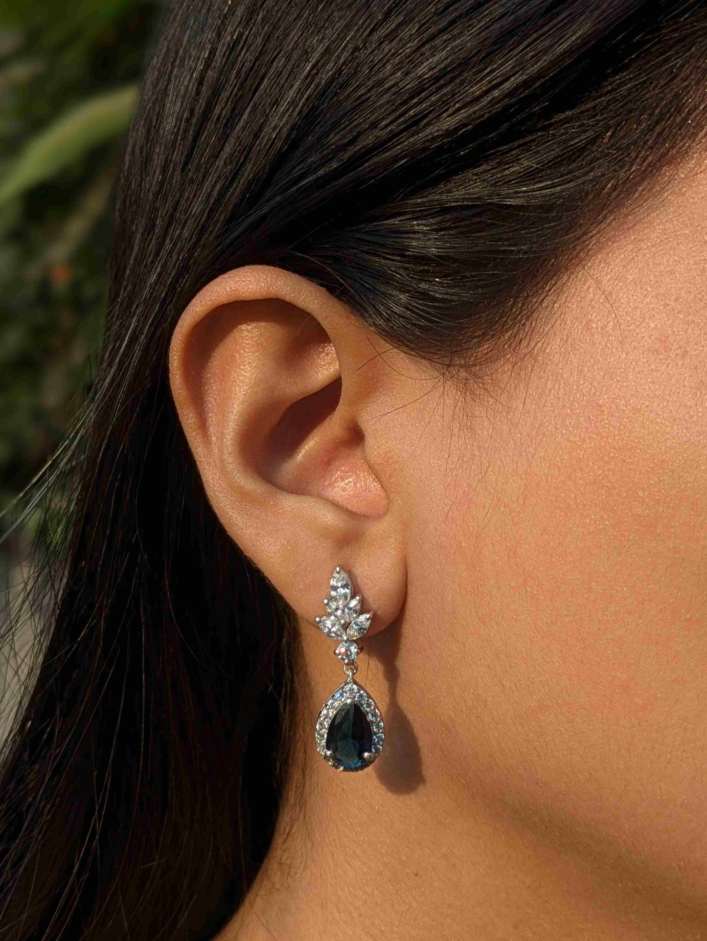 Blue Pear Silver Dangler Earrings