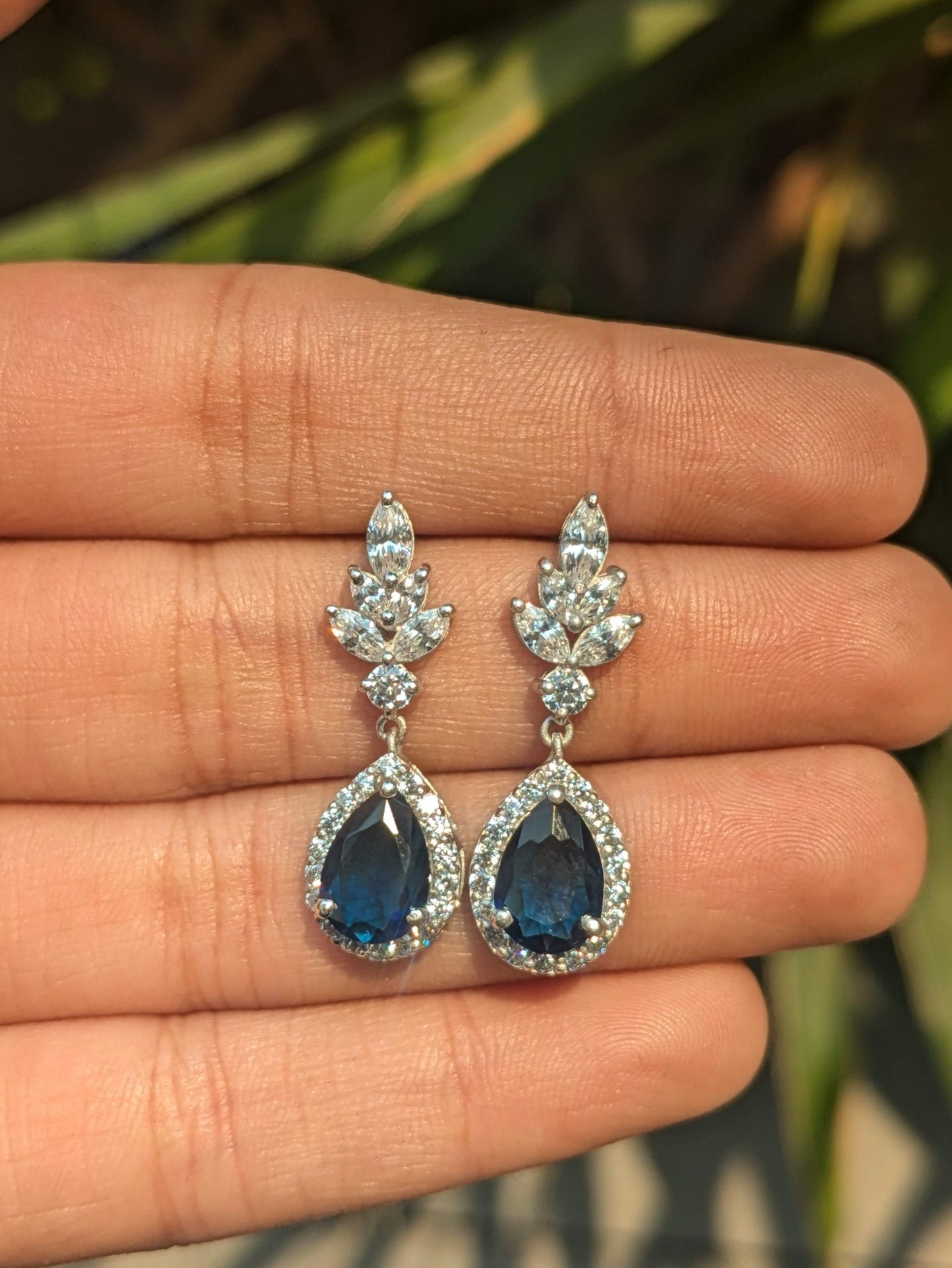 Blue Pear Silver Dangler Earrings