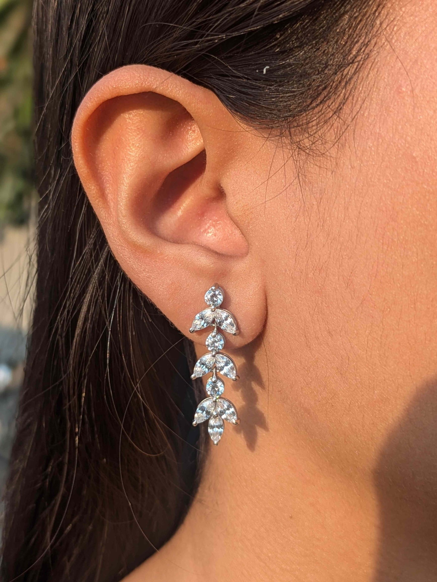 Long Maqruise Silver Dangler Earrings