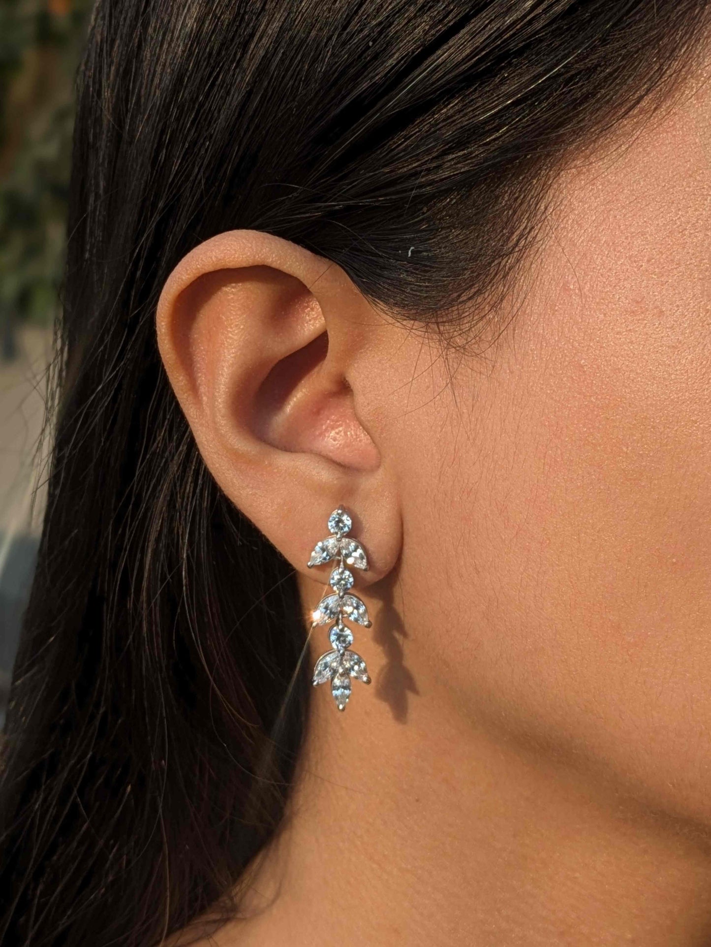 Long Maqruise Silver Dangler Earrings