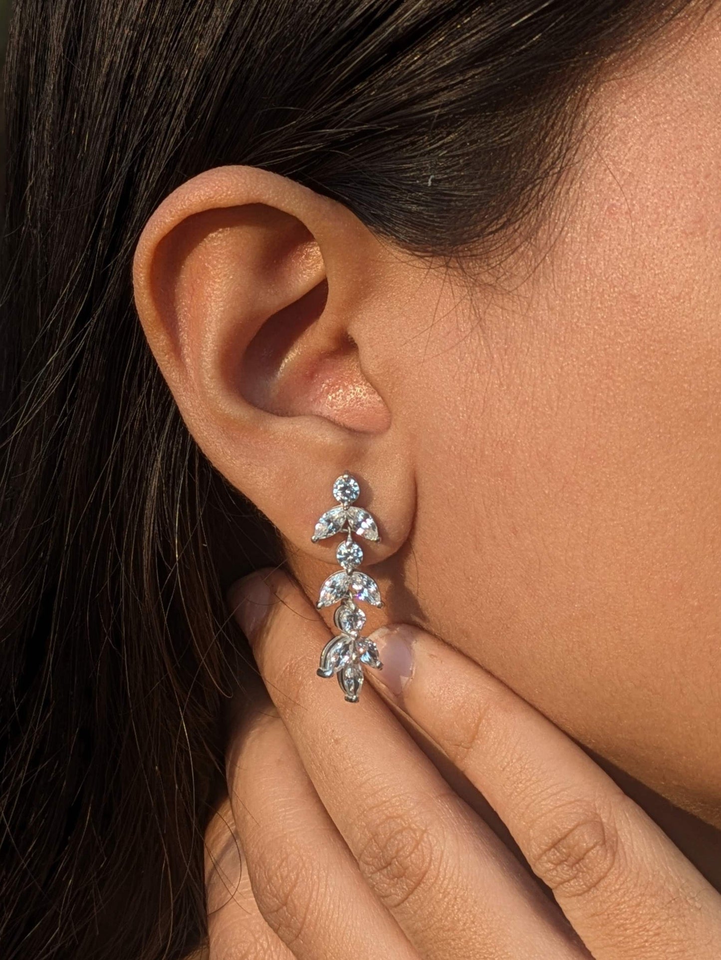 Long Maqruise Silver Dangler Earrings
