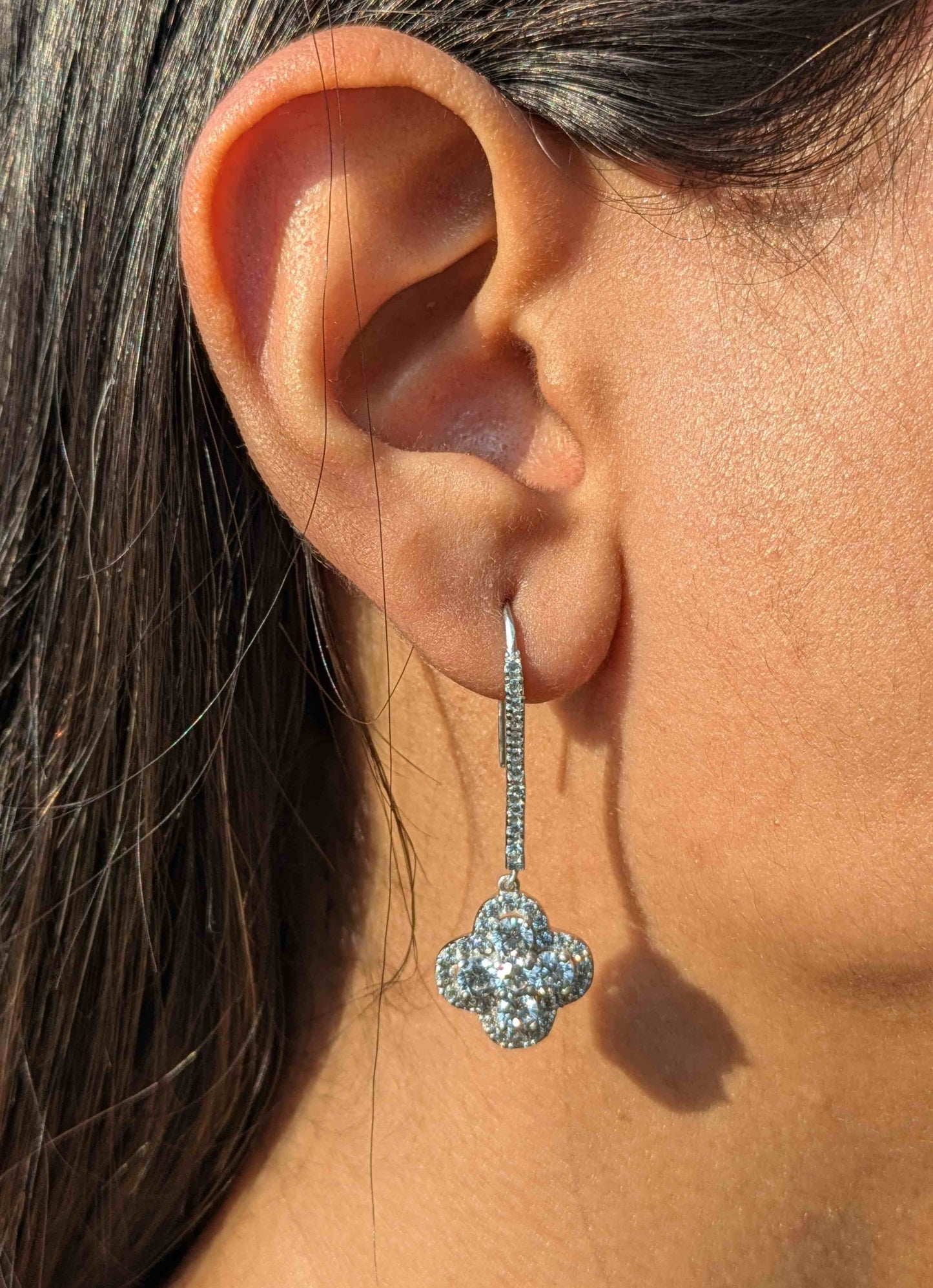 Long Clover Silver Dangler Earrings