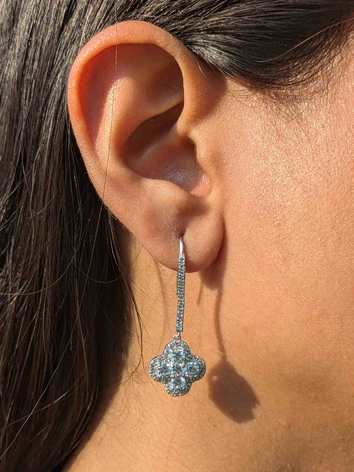 Long Clover Silver Dangler Earrings