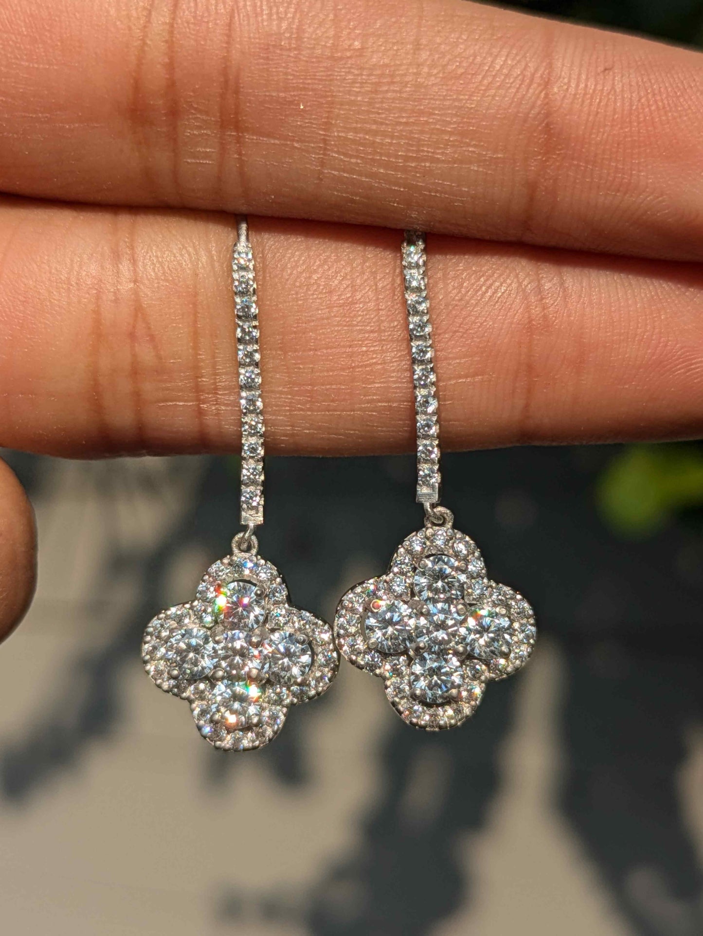 Long Clover Silver Dangler Earrings