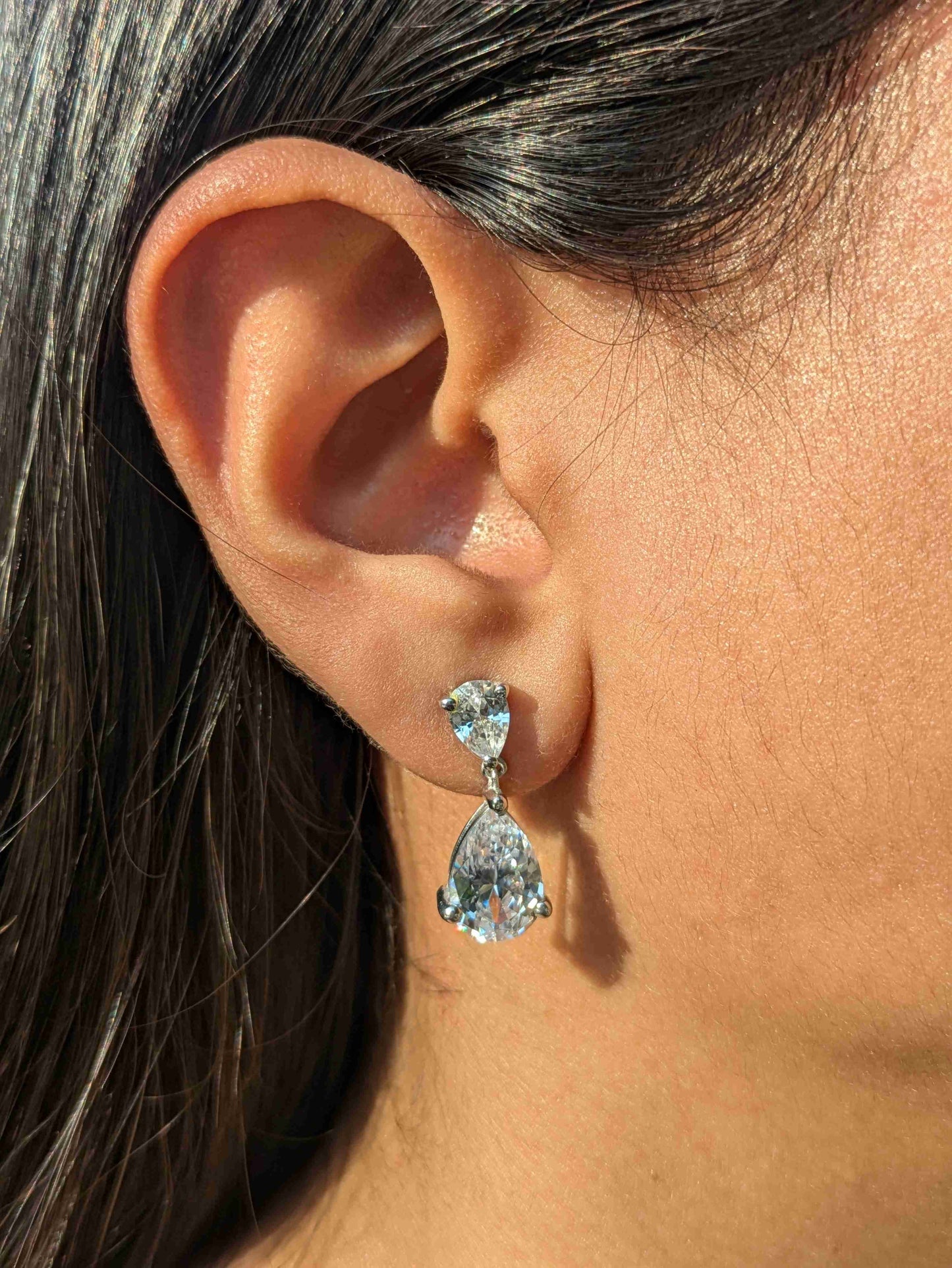 Pear & Pear Drop Silver Dangler Earrings
