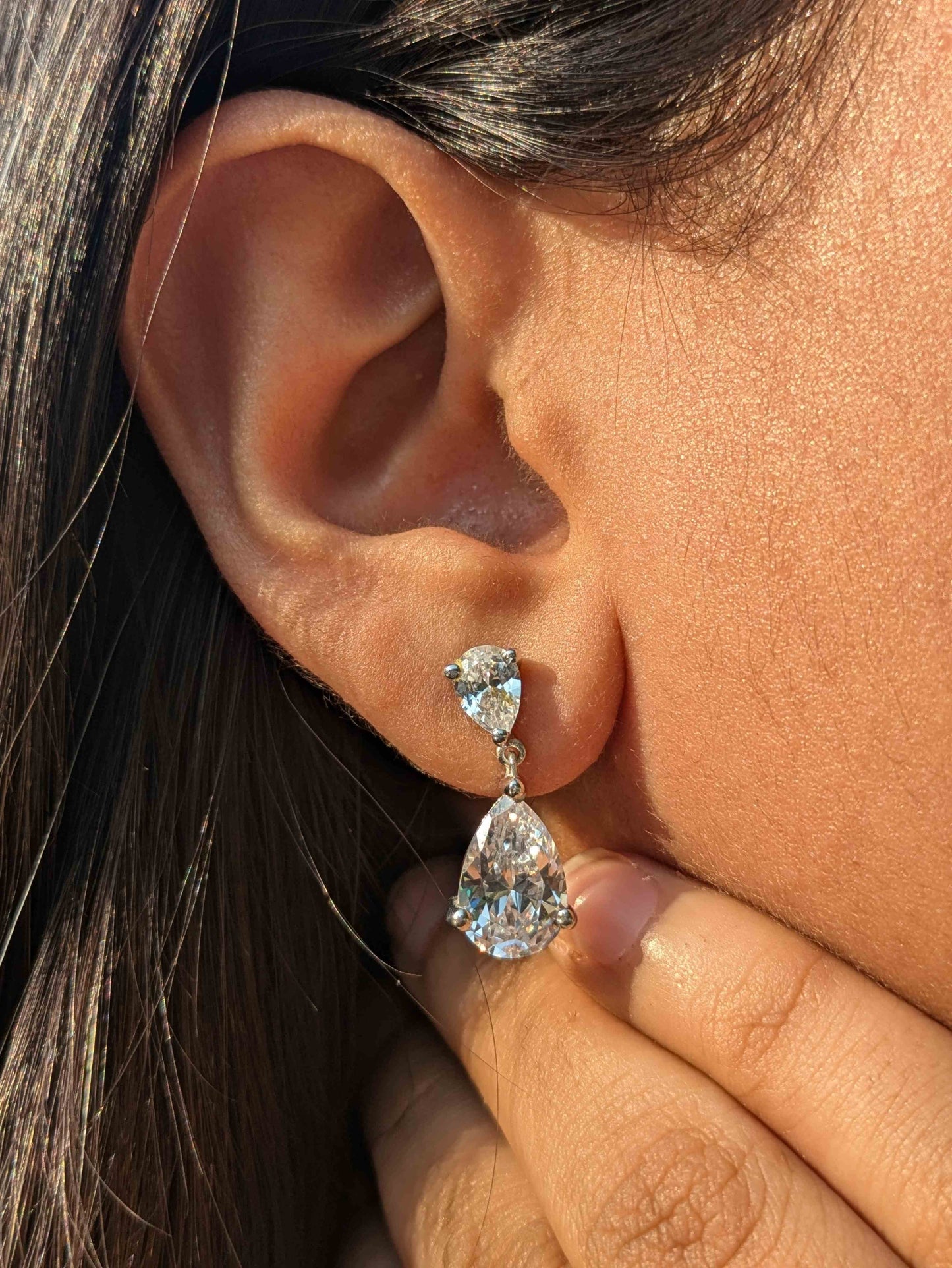 Pear & Pear Drop Silver Dangler Earrings