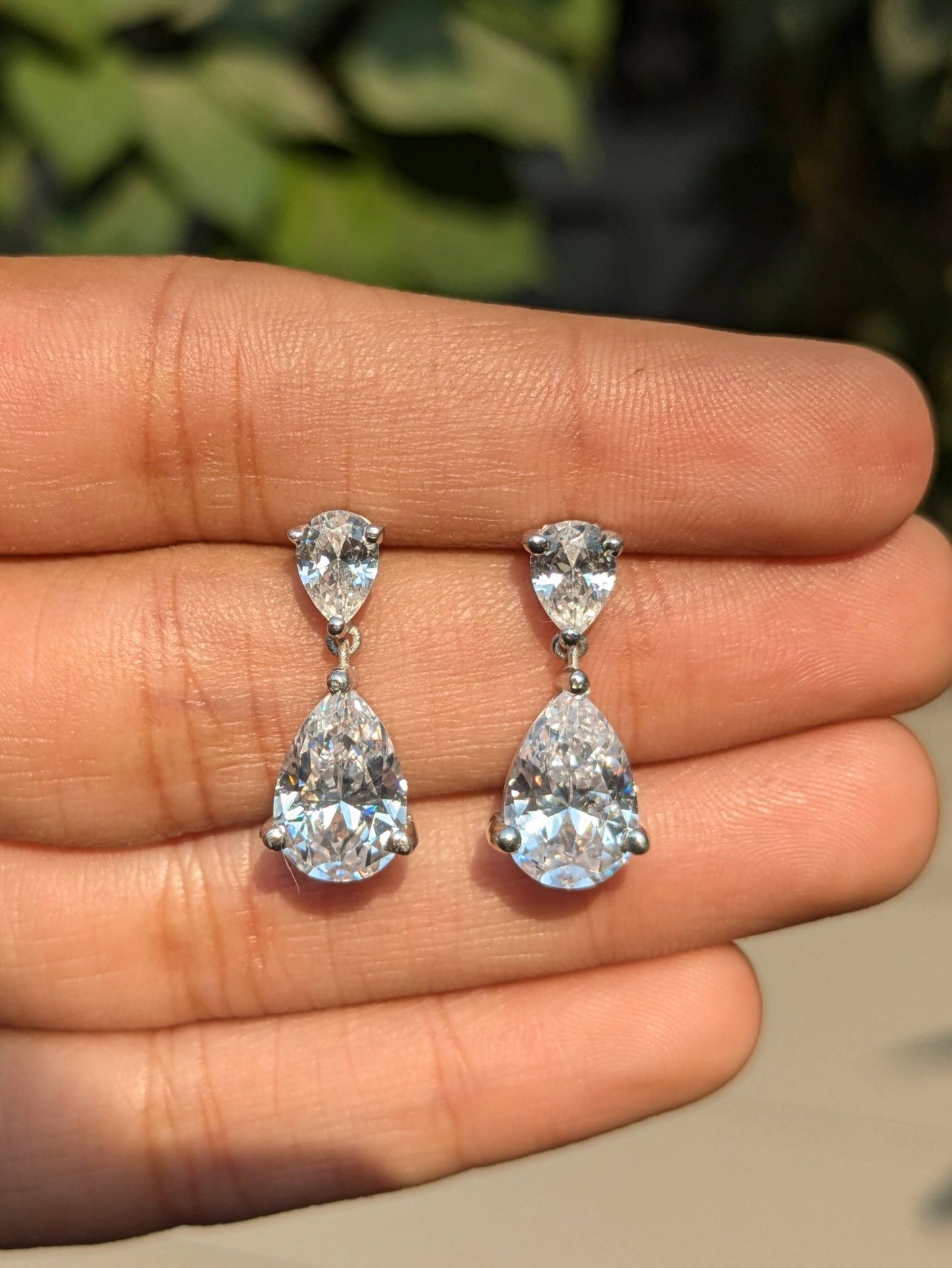 Pear & Pear Drop Silver Dangler Earrings