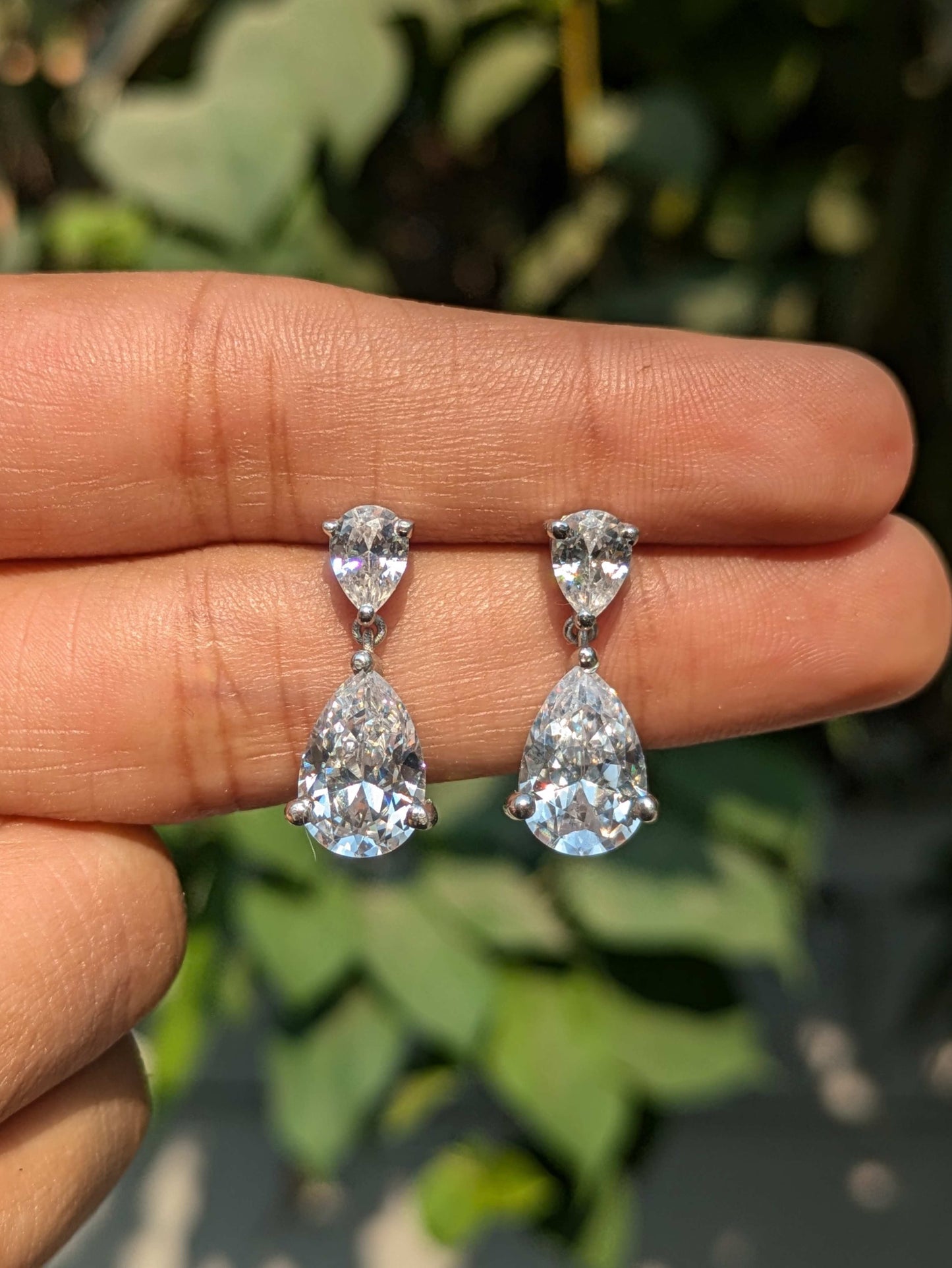 Pear & Pear Drop Silver Dangler Earrings