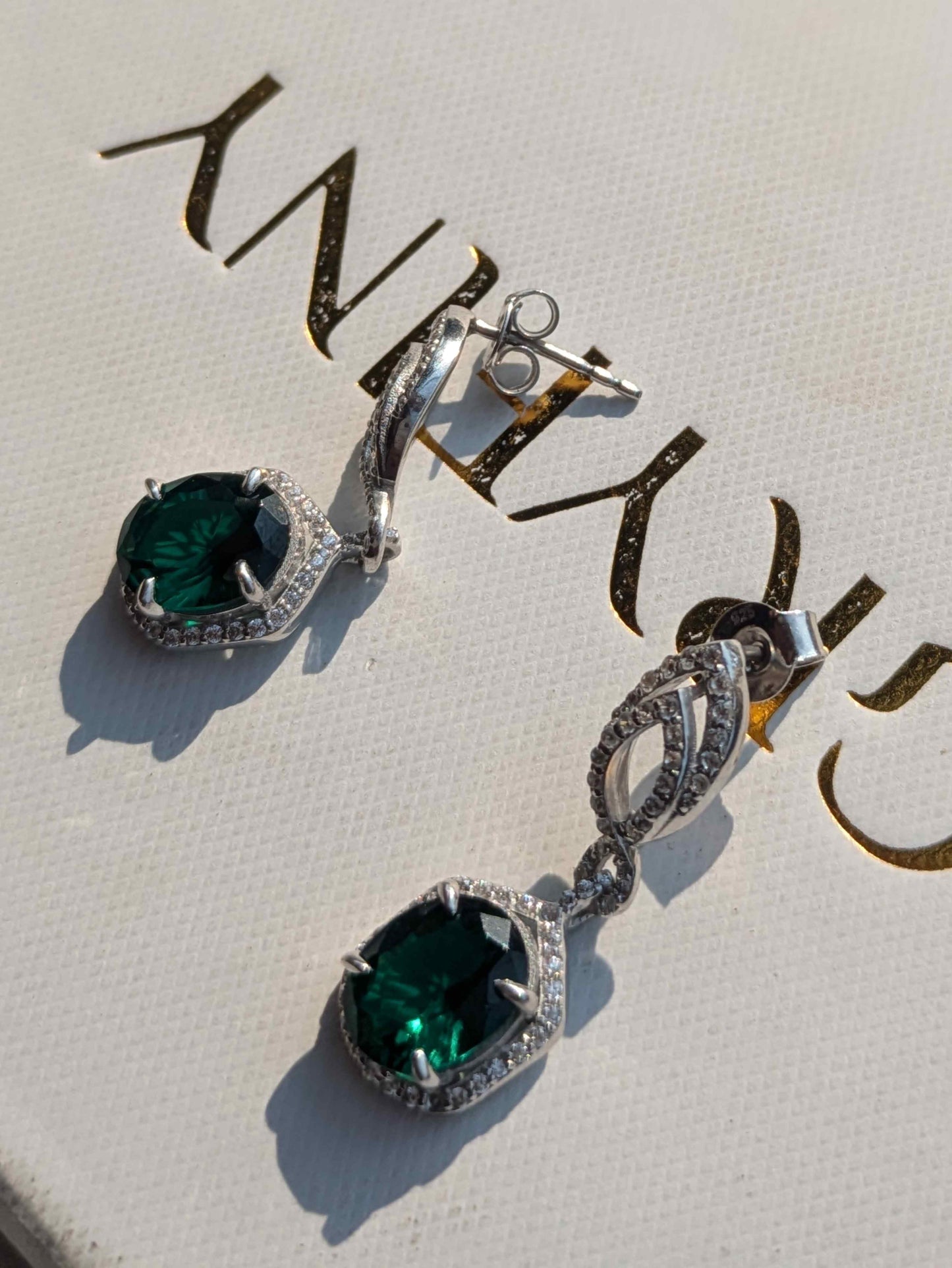 Green Oval Silver Dangler Earrings