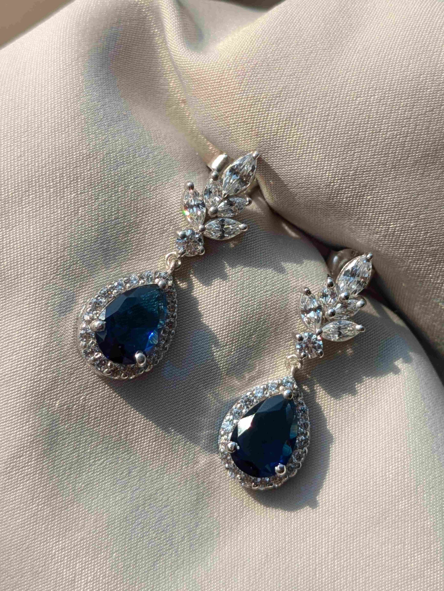 Blue Pear Silver Dangler Earrings