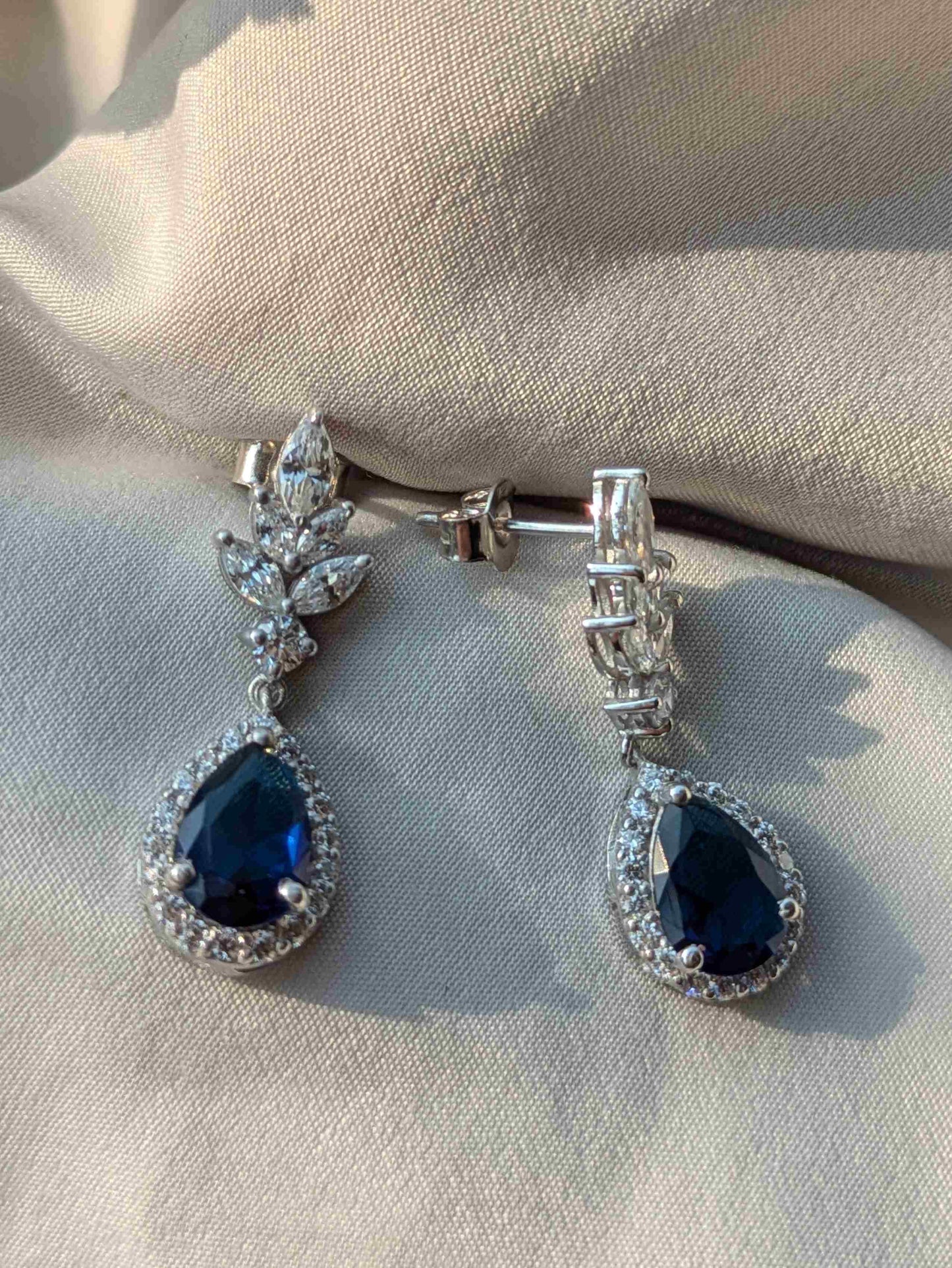 Blue Pear Silver Dangler Earrings