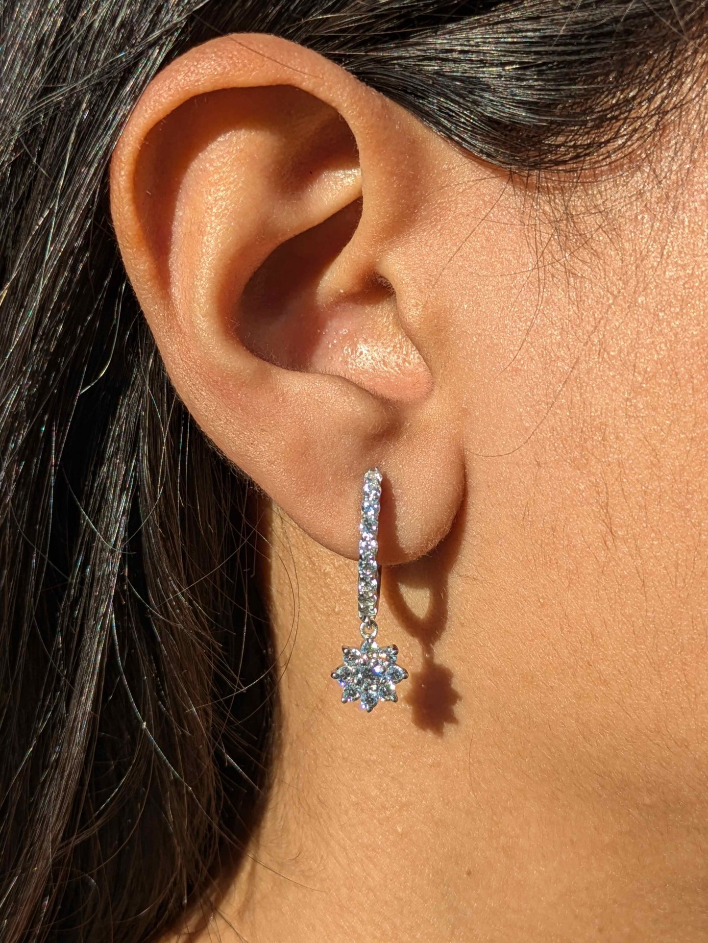 Floral Silver Hoop Earring
