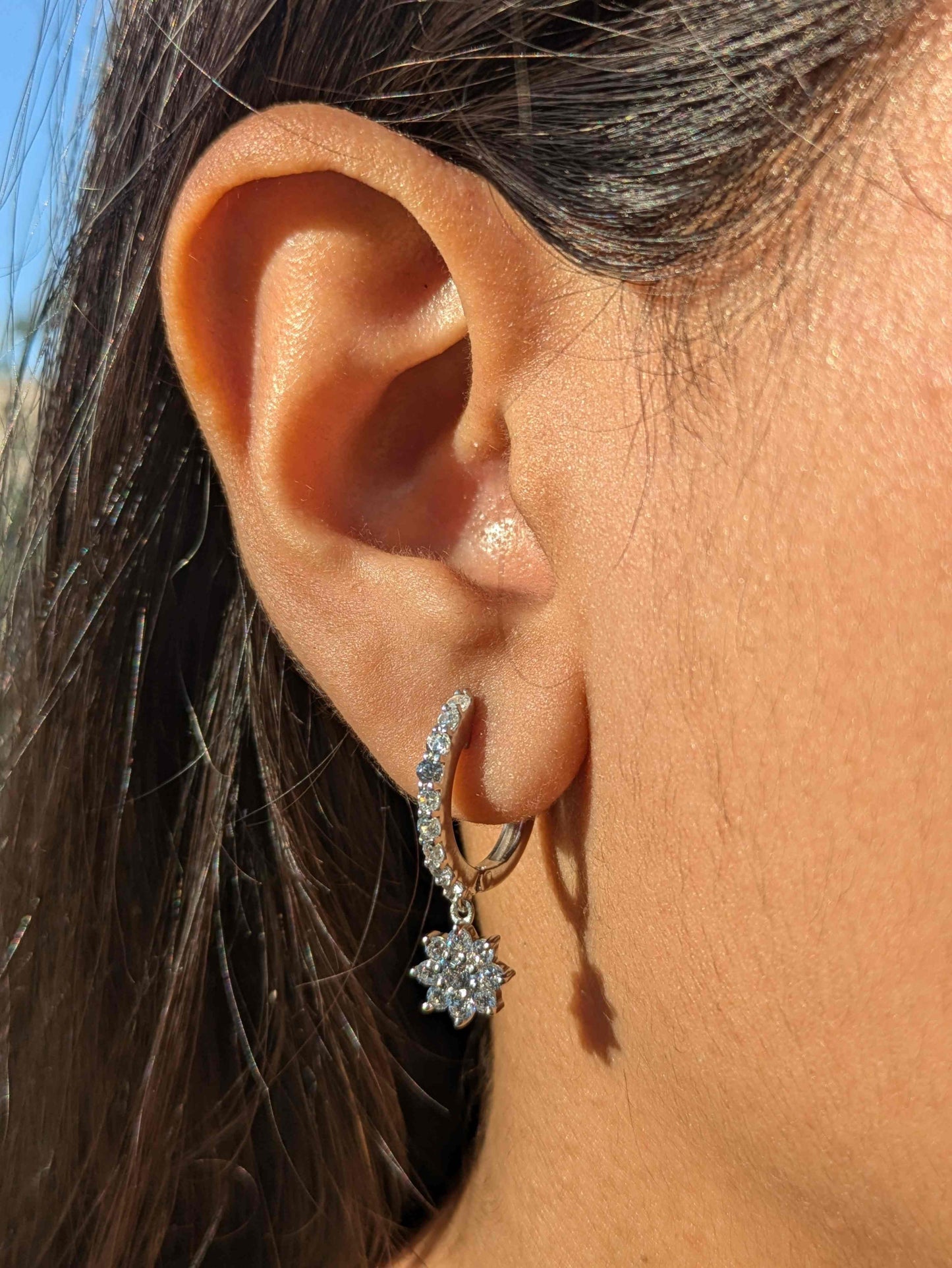 Floral Silver Hoop Earring