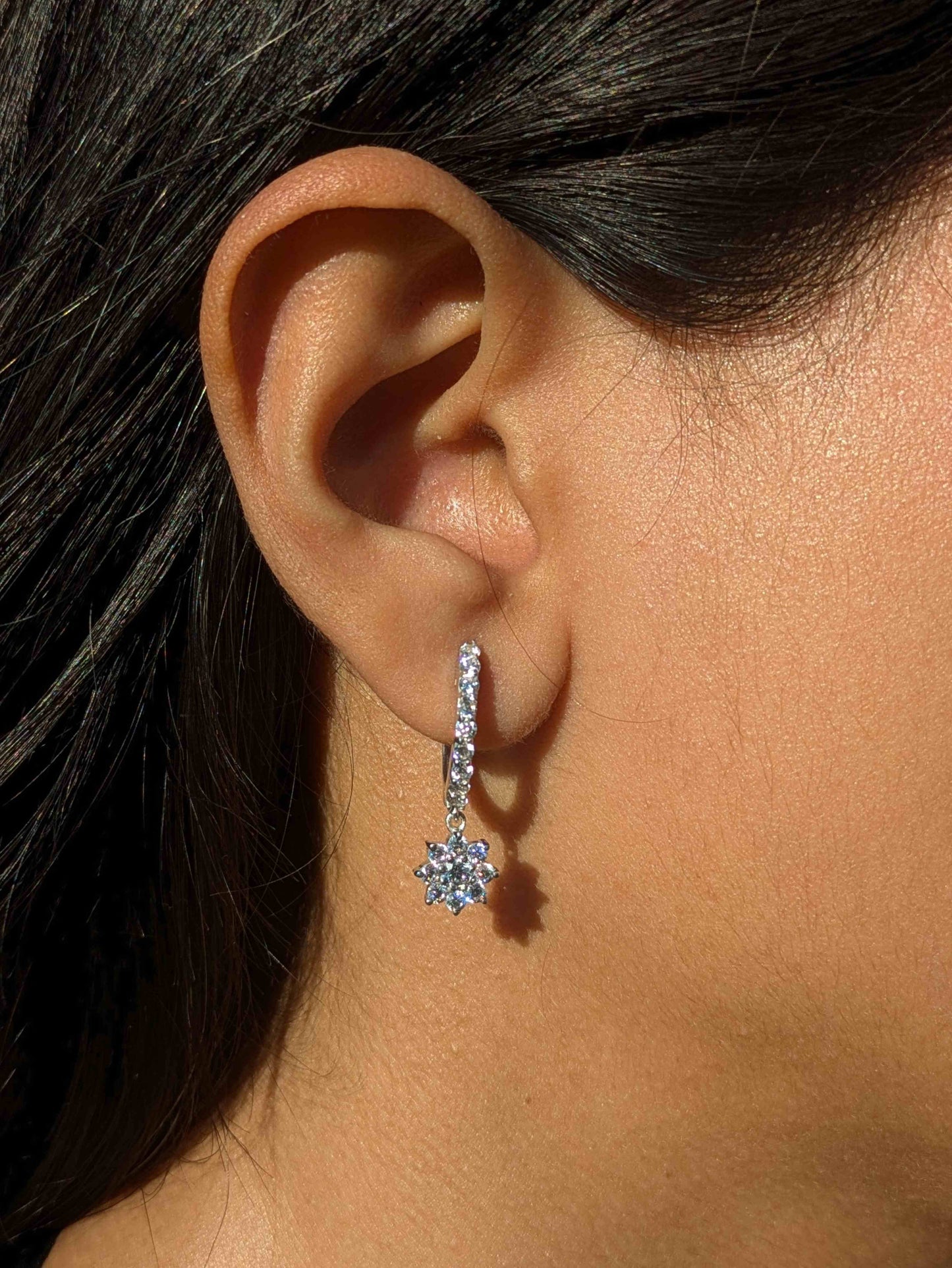 Floral Silver Hoop Earring
