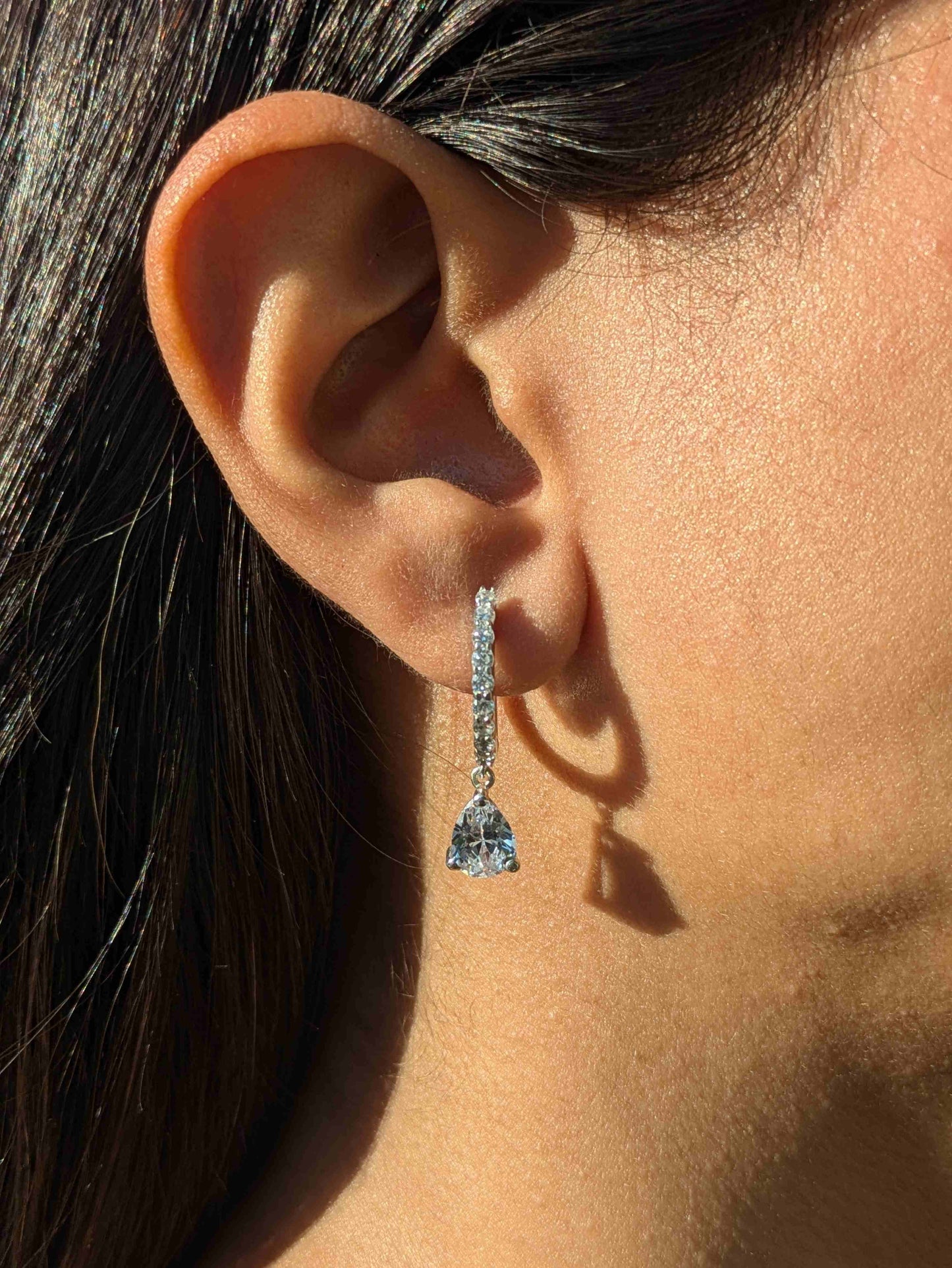 Pear Silver Hoop Earring