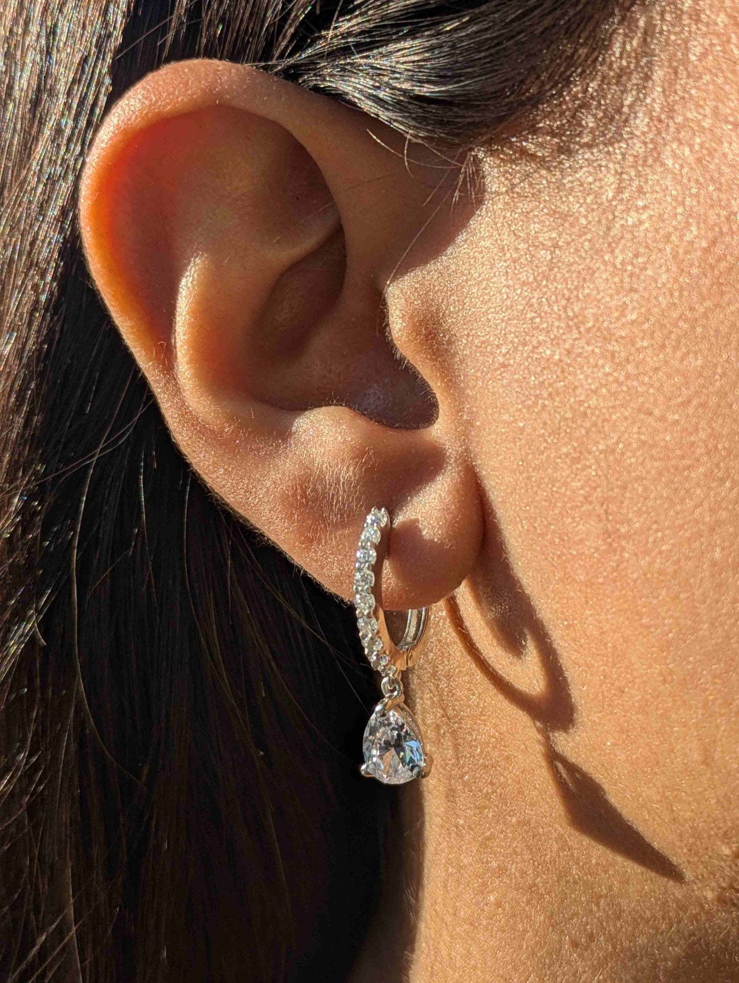 Pear Silver Hoop Earring
