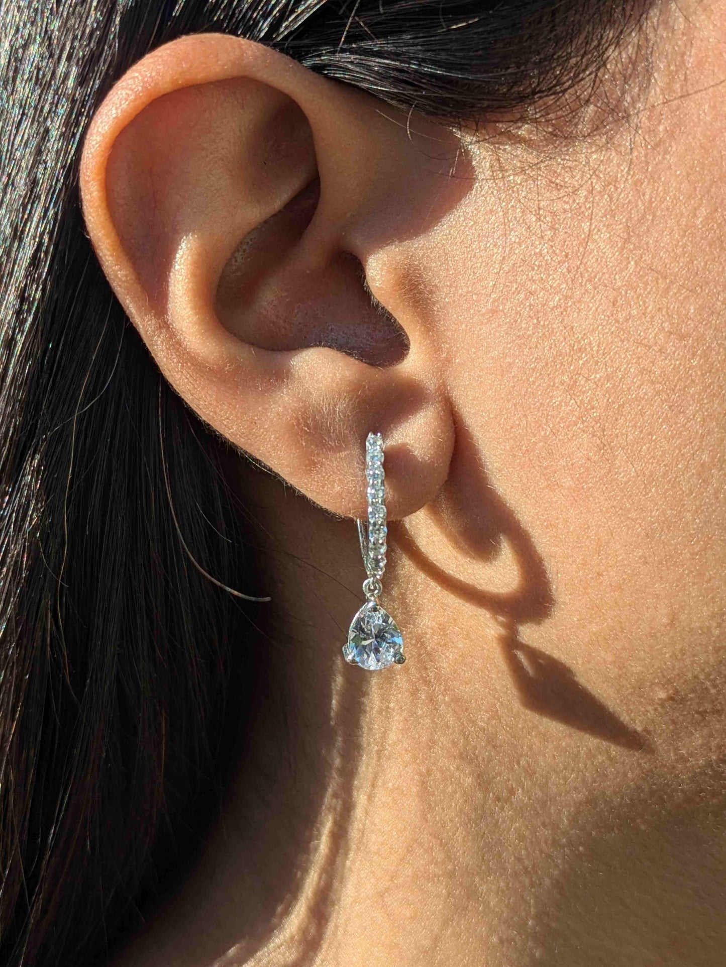 Pear Silver Hoop Earring